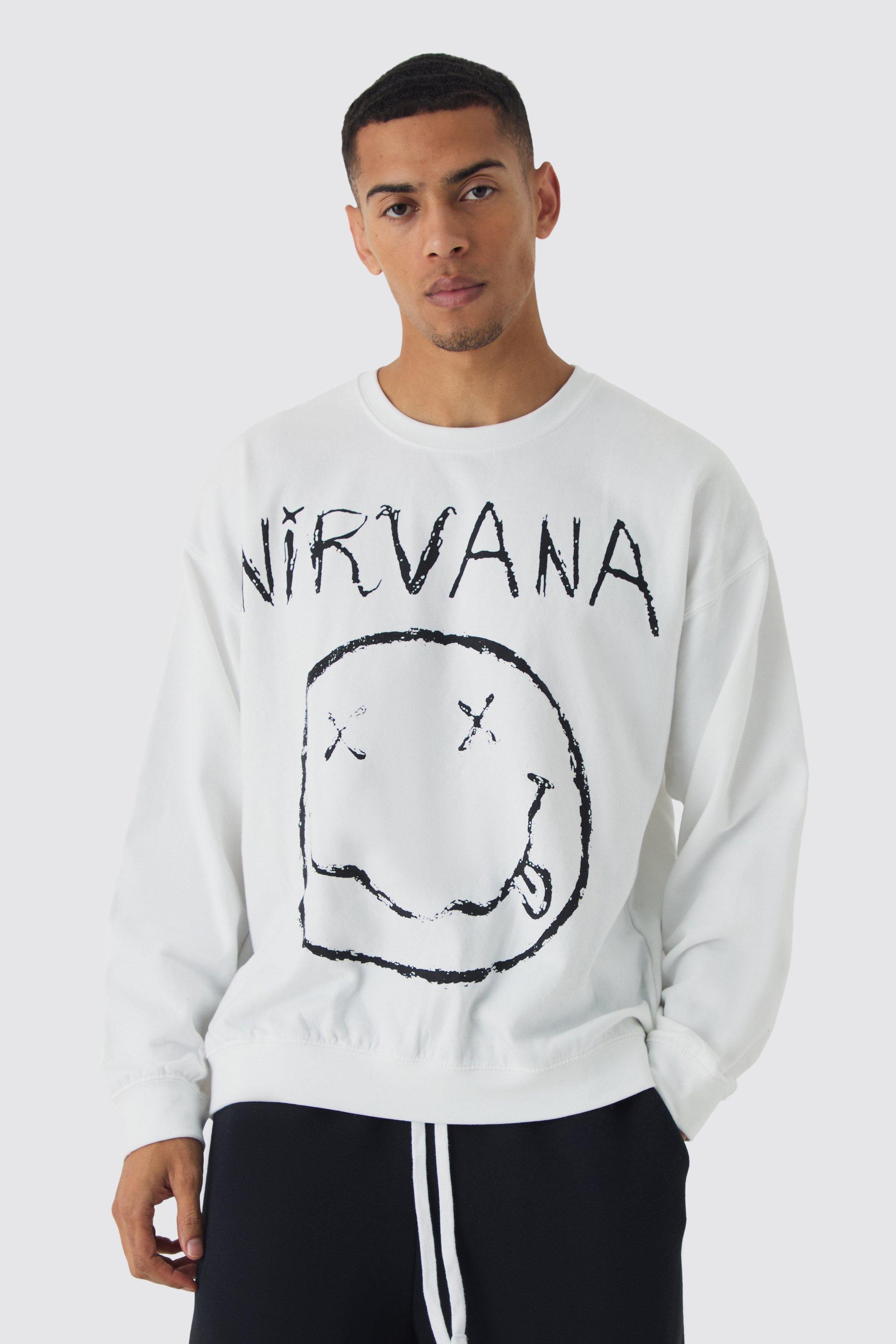 Felpa oversize con stampa ufficiale dei Nirvana Band, Bianco