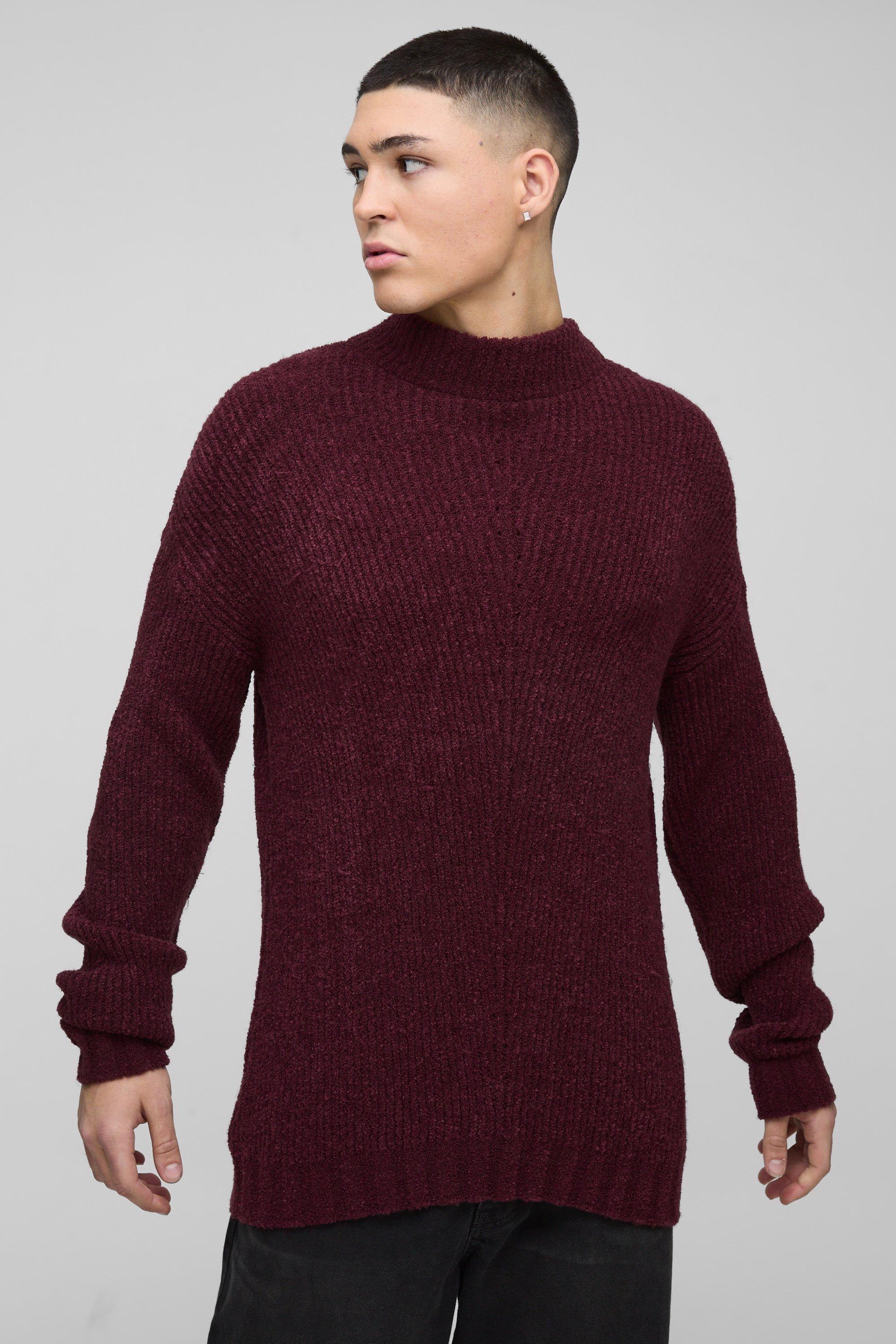 Maglione rilassato in maglia in bouclé con collo a imbuto, Rosso