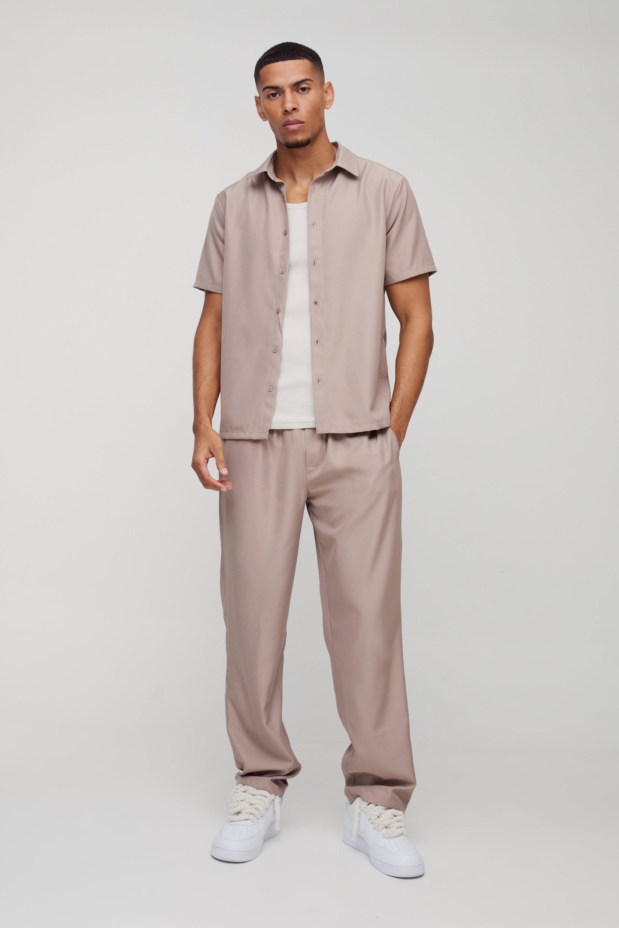 Camicia & pantaloni Smart a maniche corte in twill morbido, Beige