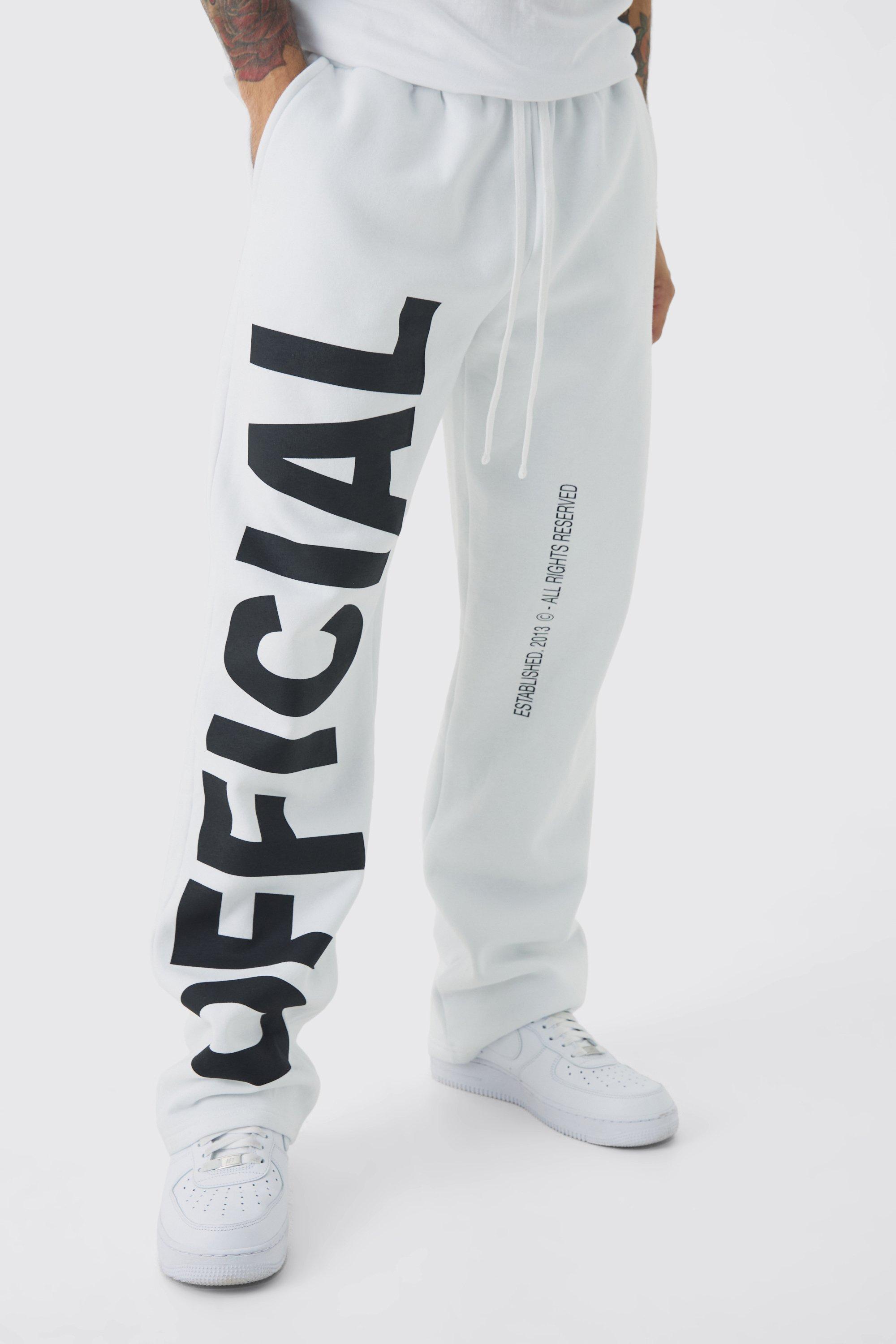 Mens White Relaxed Official Text Jogger, White