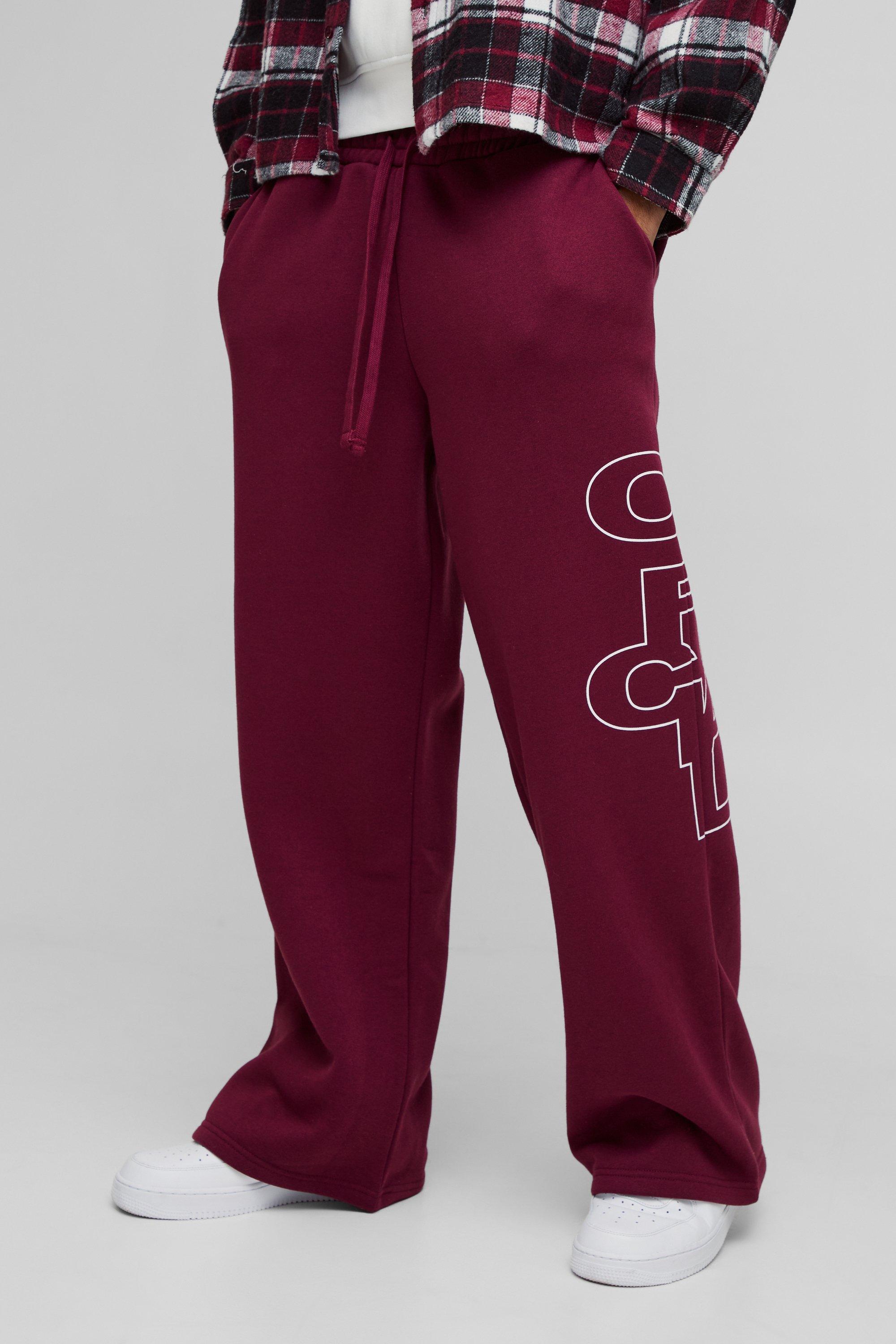 Mens Red Wide Leg Official Outline Jogger, Red