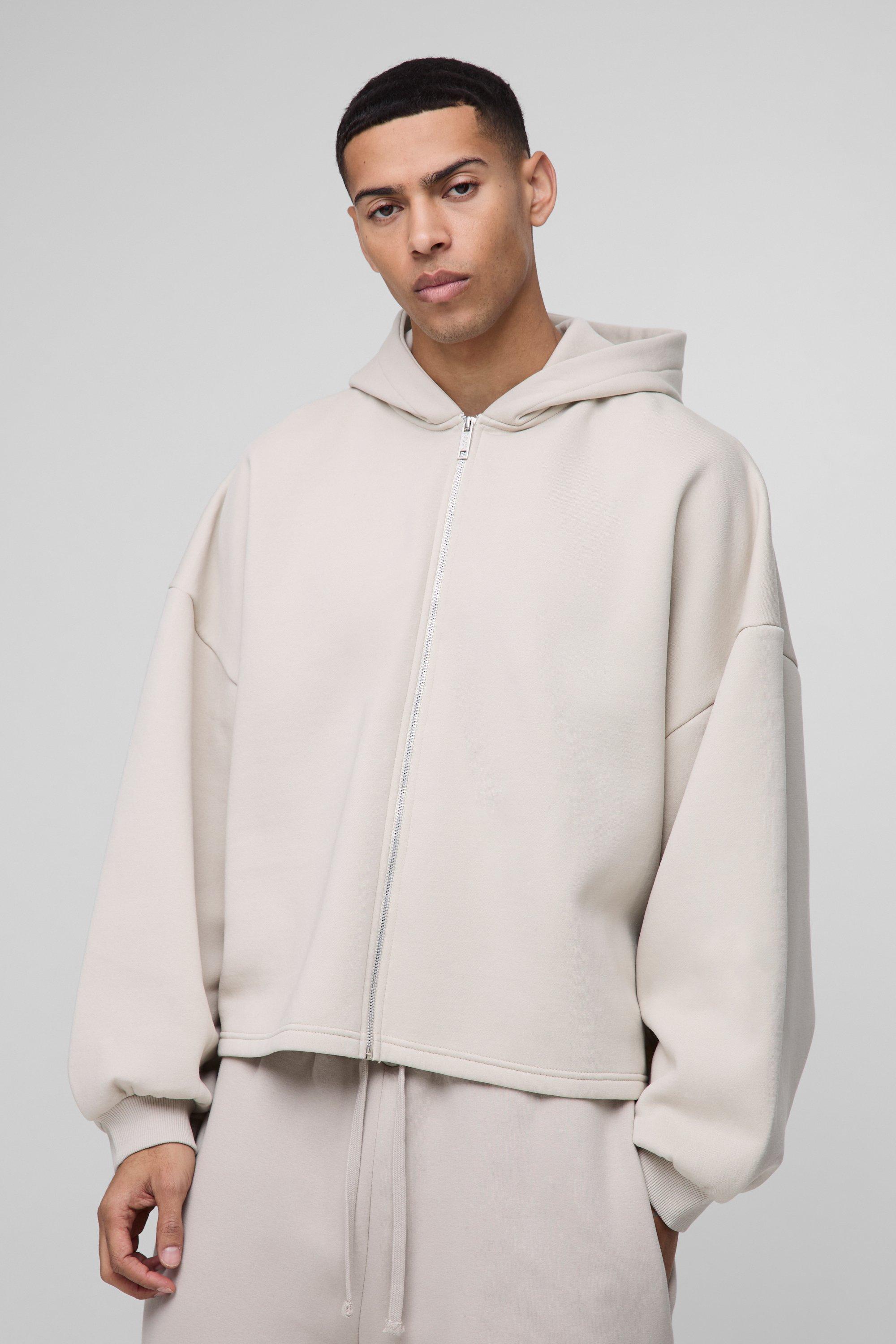 Felpa squadrata super oversize con zip e cappuccio, Beige