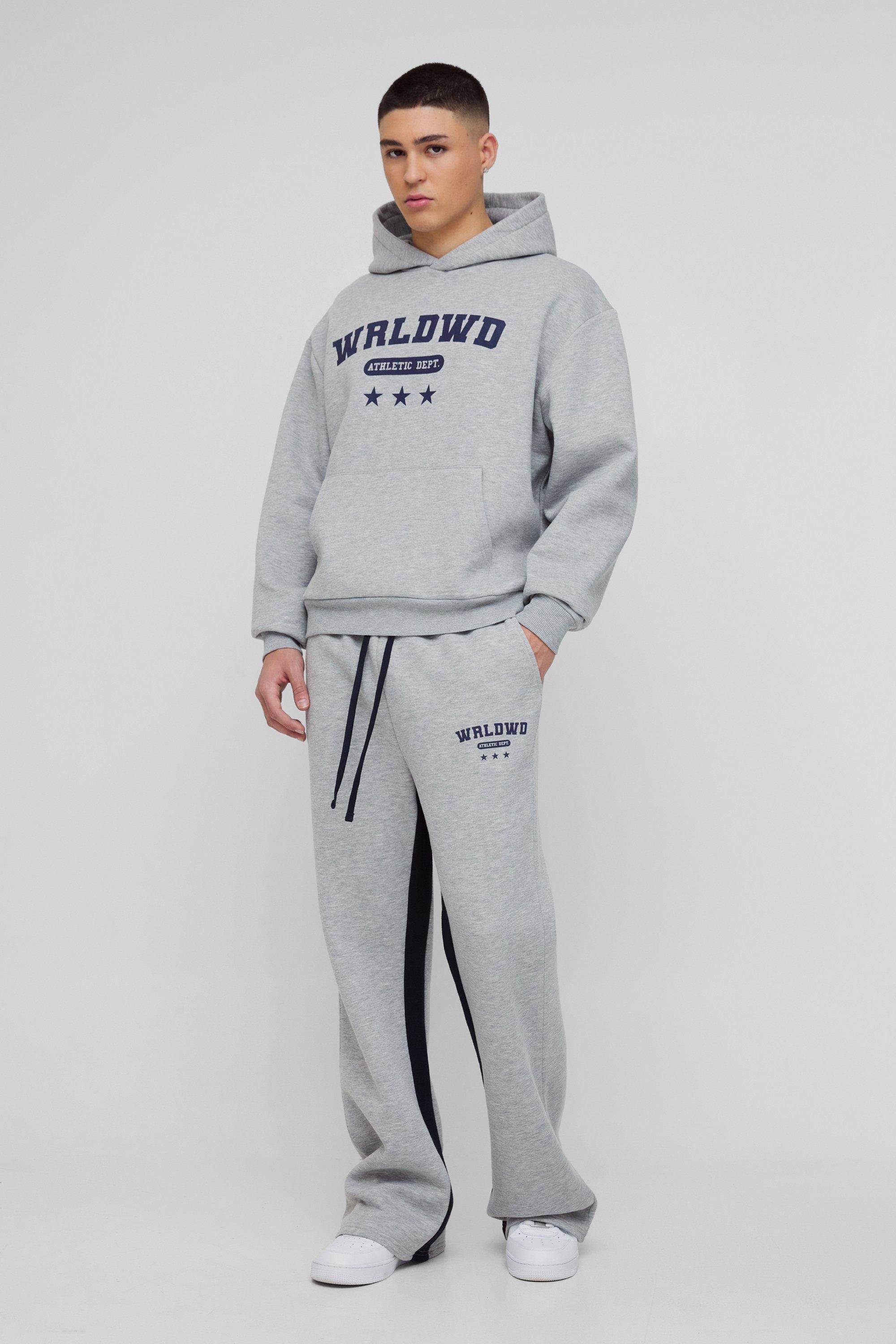 Tuta sportiva squadrata oversize Worldwide con stelle stile college, inserti e cappuccio, Grigio