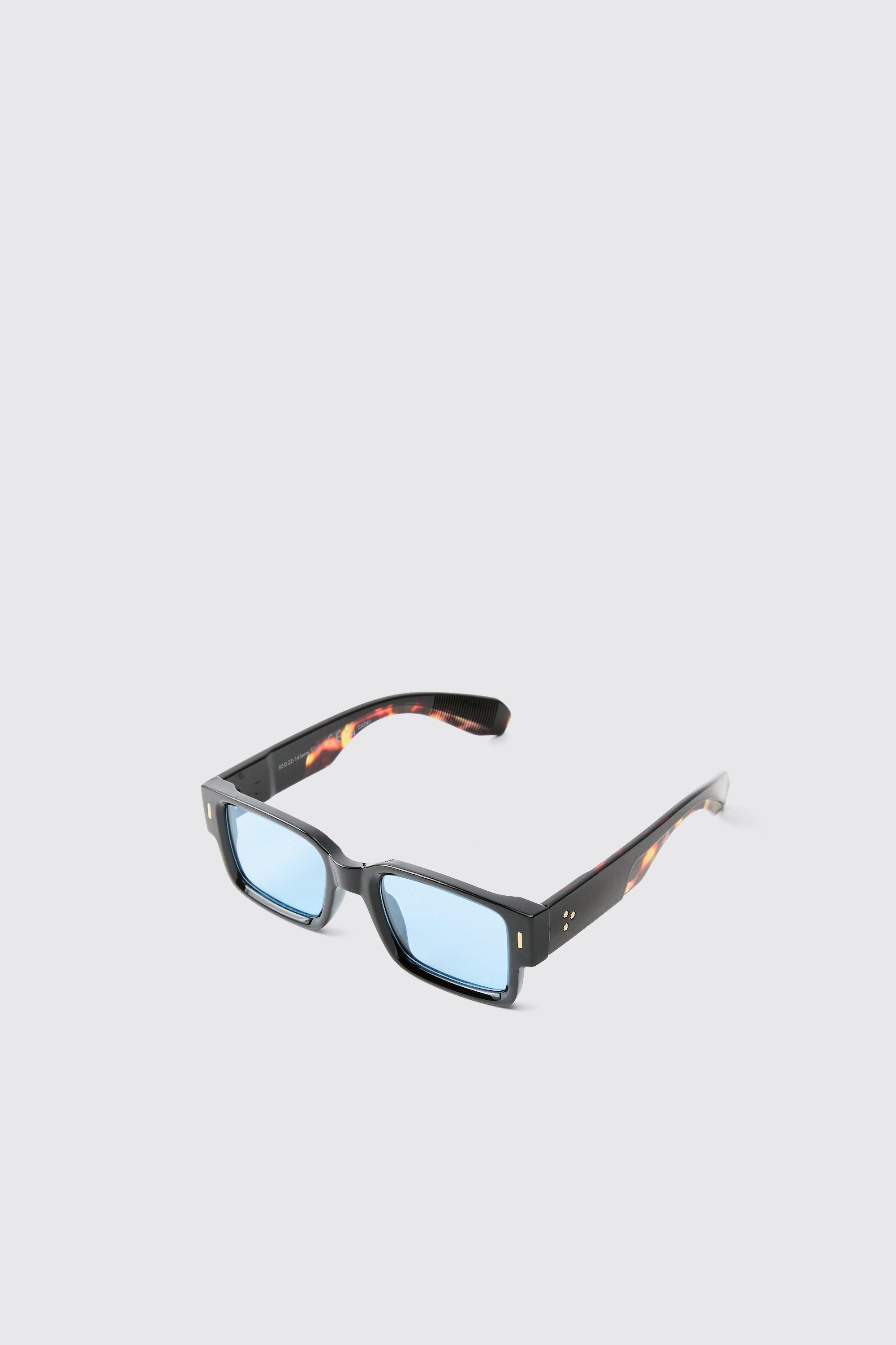 Mens Blue Square Plastic Sunglasses, Blue