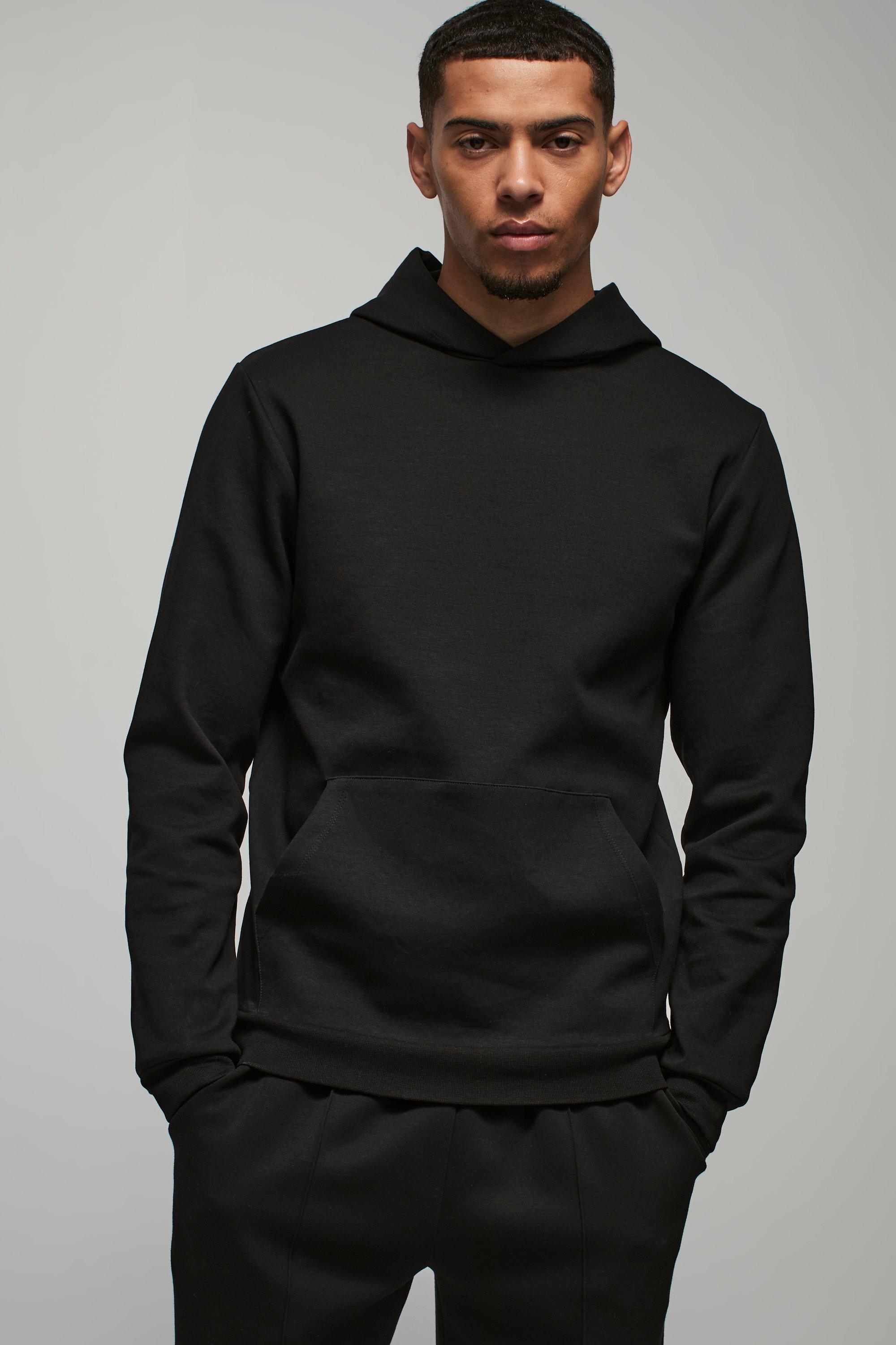 Mens Black Slim Fit Peached Hoodie, Black