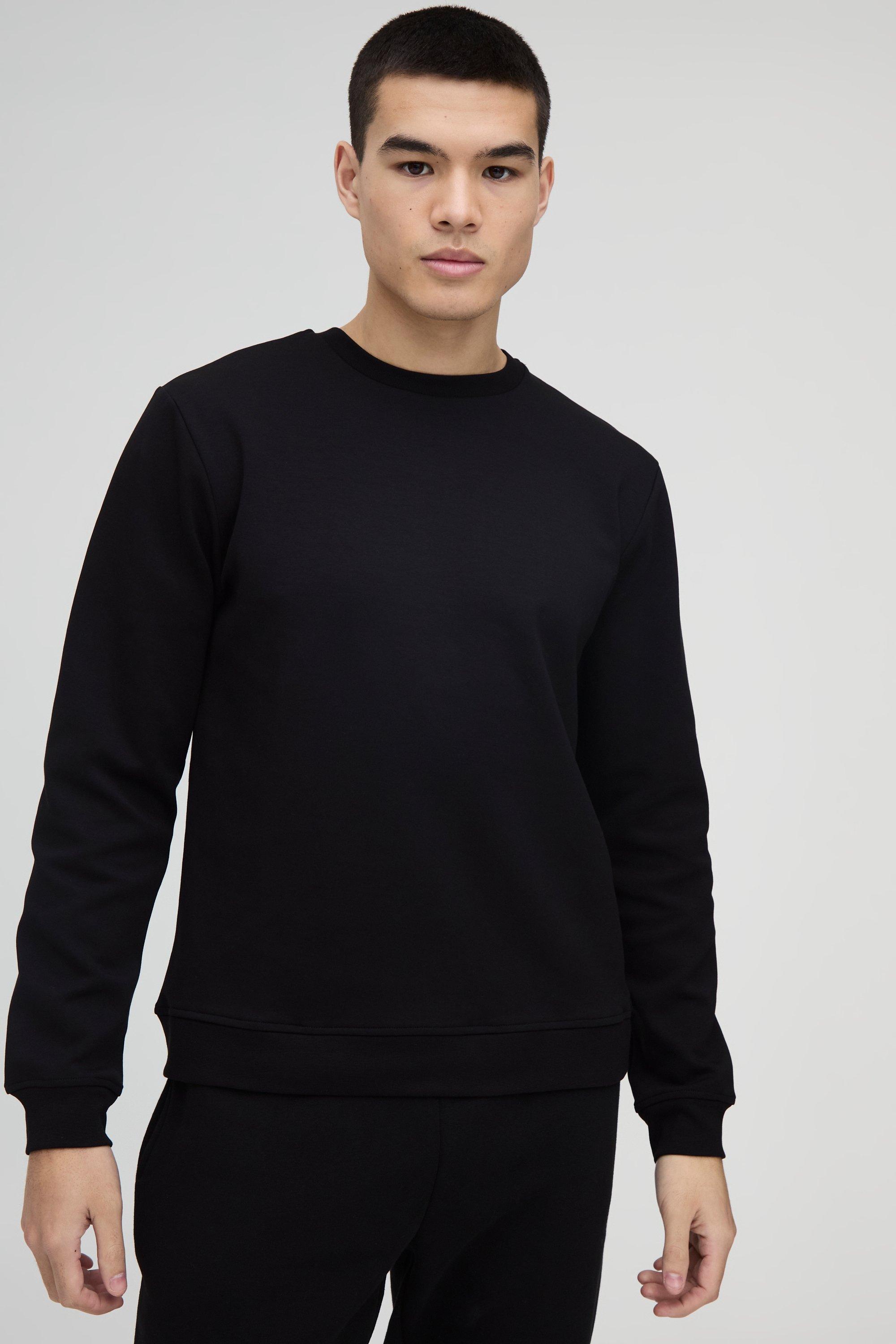 Mens Black Slim Fit Peached Sweat, Black