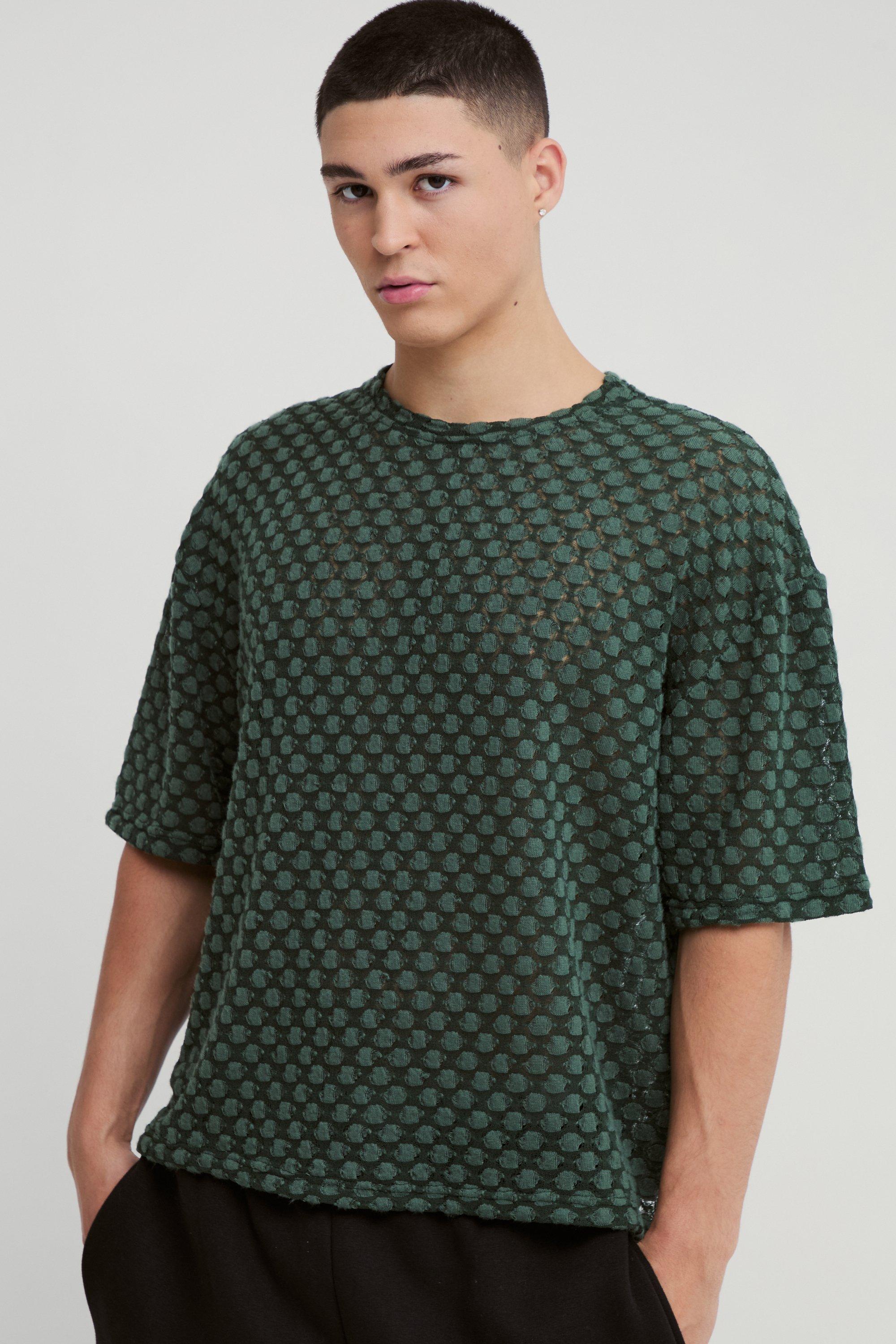 T-shirt squadrata oversize in jacquard di jersey, Verde