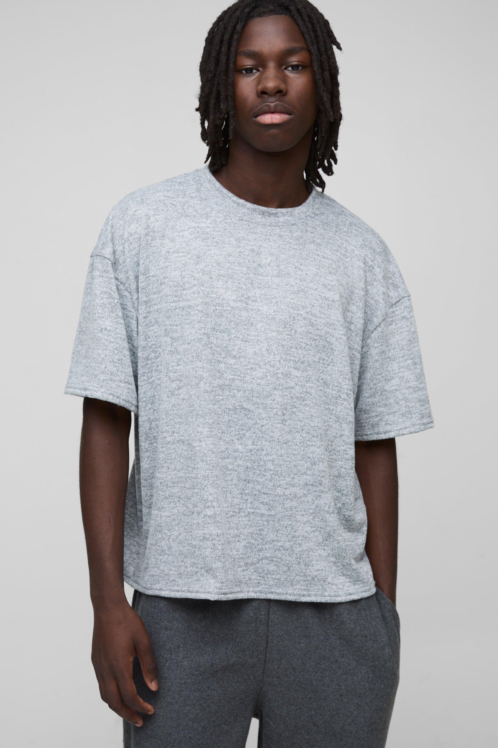 T-shirt squadrata oversize in mélange spazzolata, Grigio