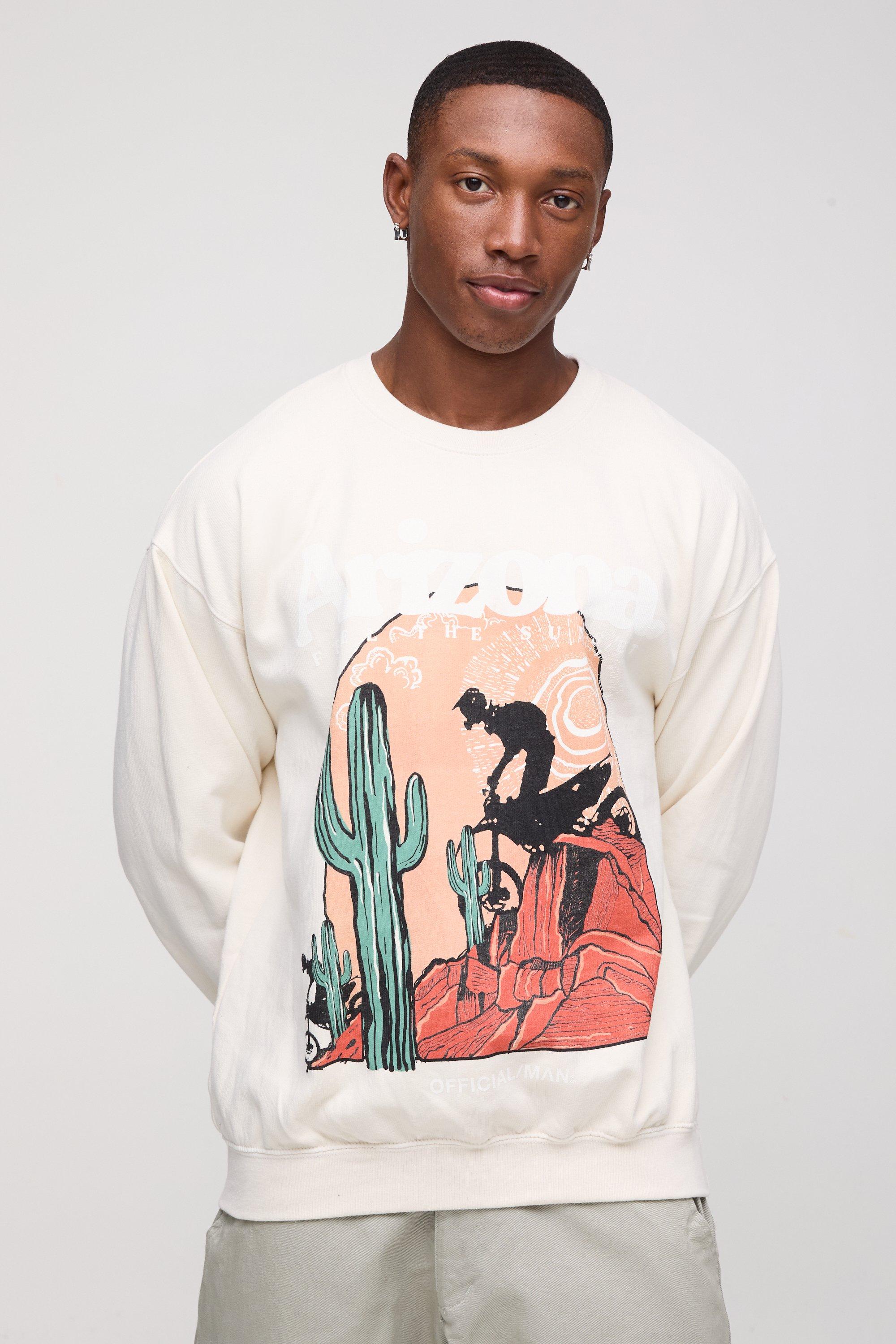 Felpa oversize slavata con grafica Western Arizona, Cream