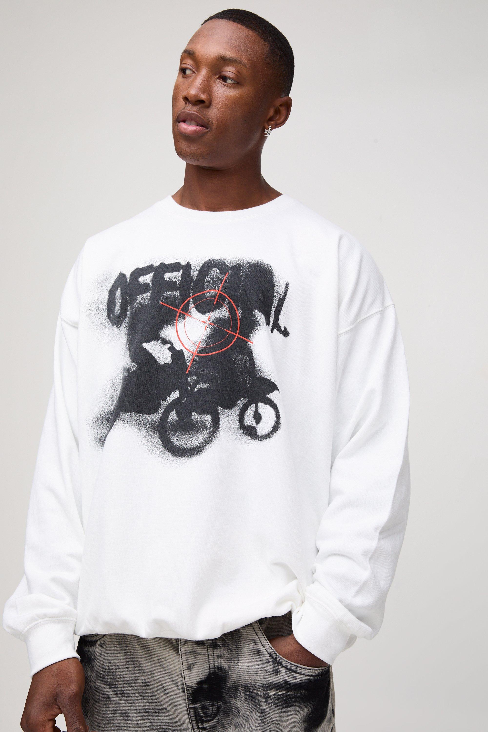 Felpa oversize Official con grafica Motobike, Bianco