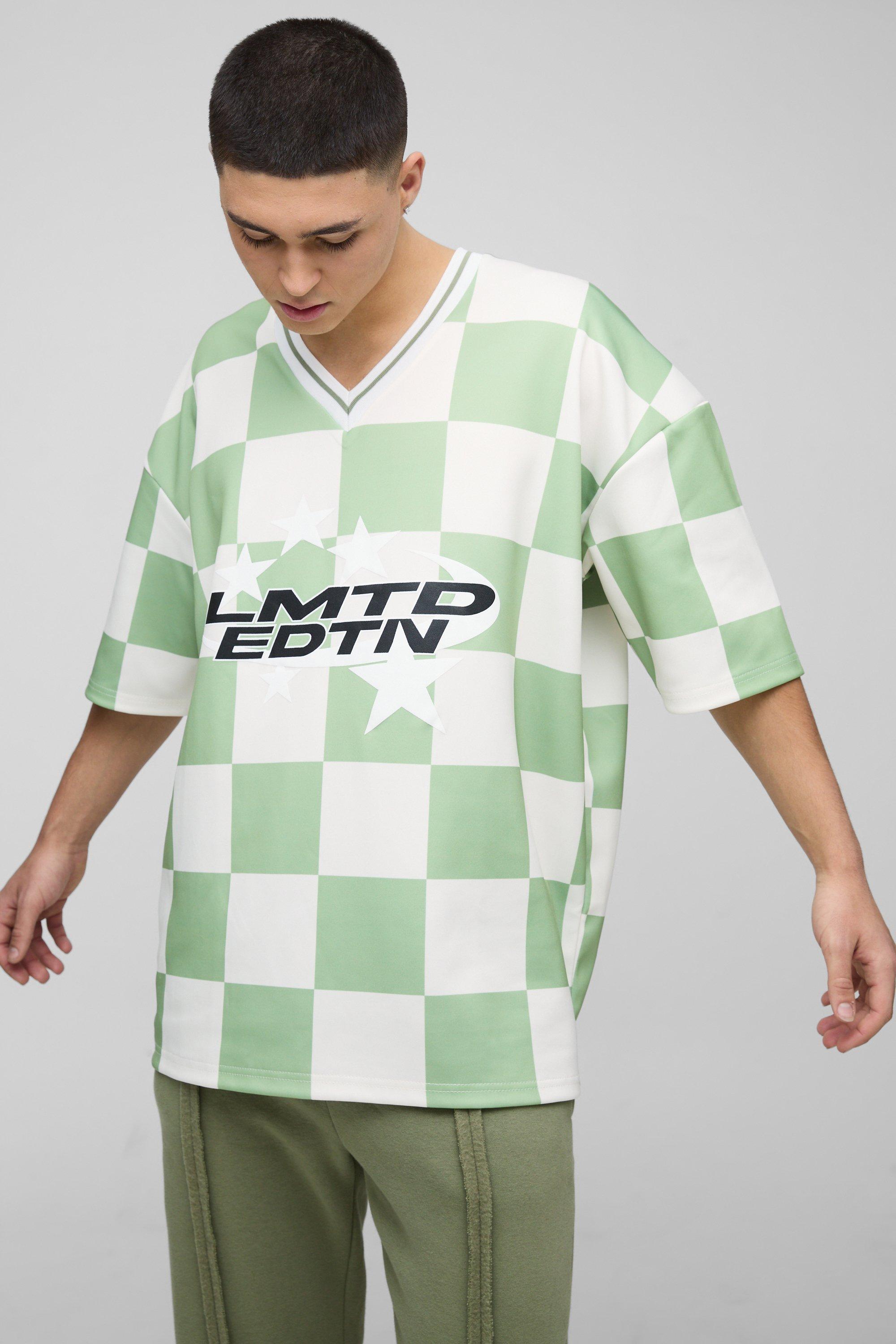 T-shirt sportiva oversize pesante strutturata a scacchiera, Verde