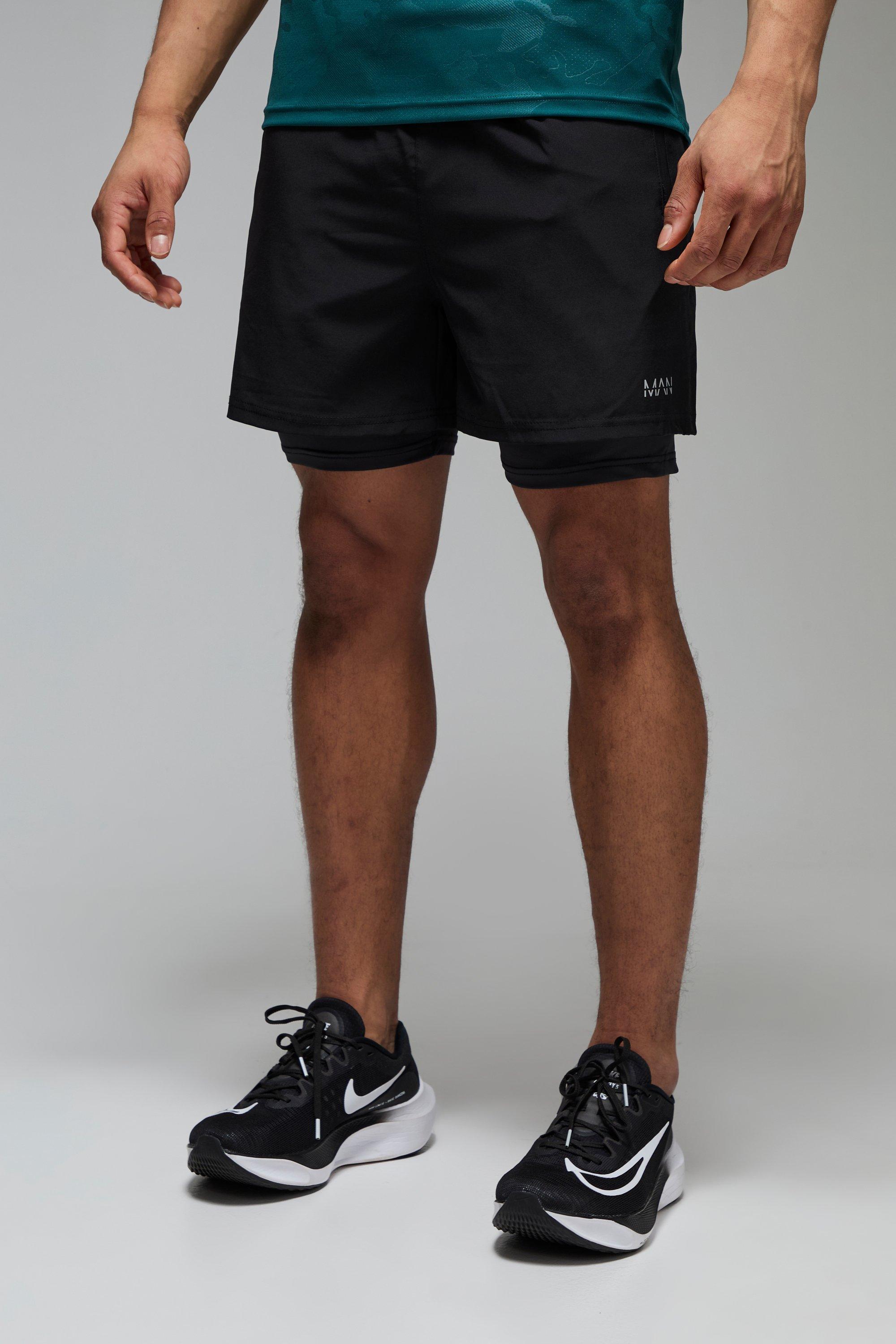 Mens Black Man Active Regular Fit Stretch Woven 5inch 2in1 Short, Black