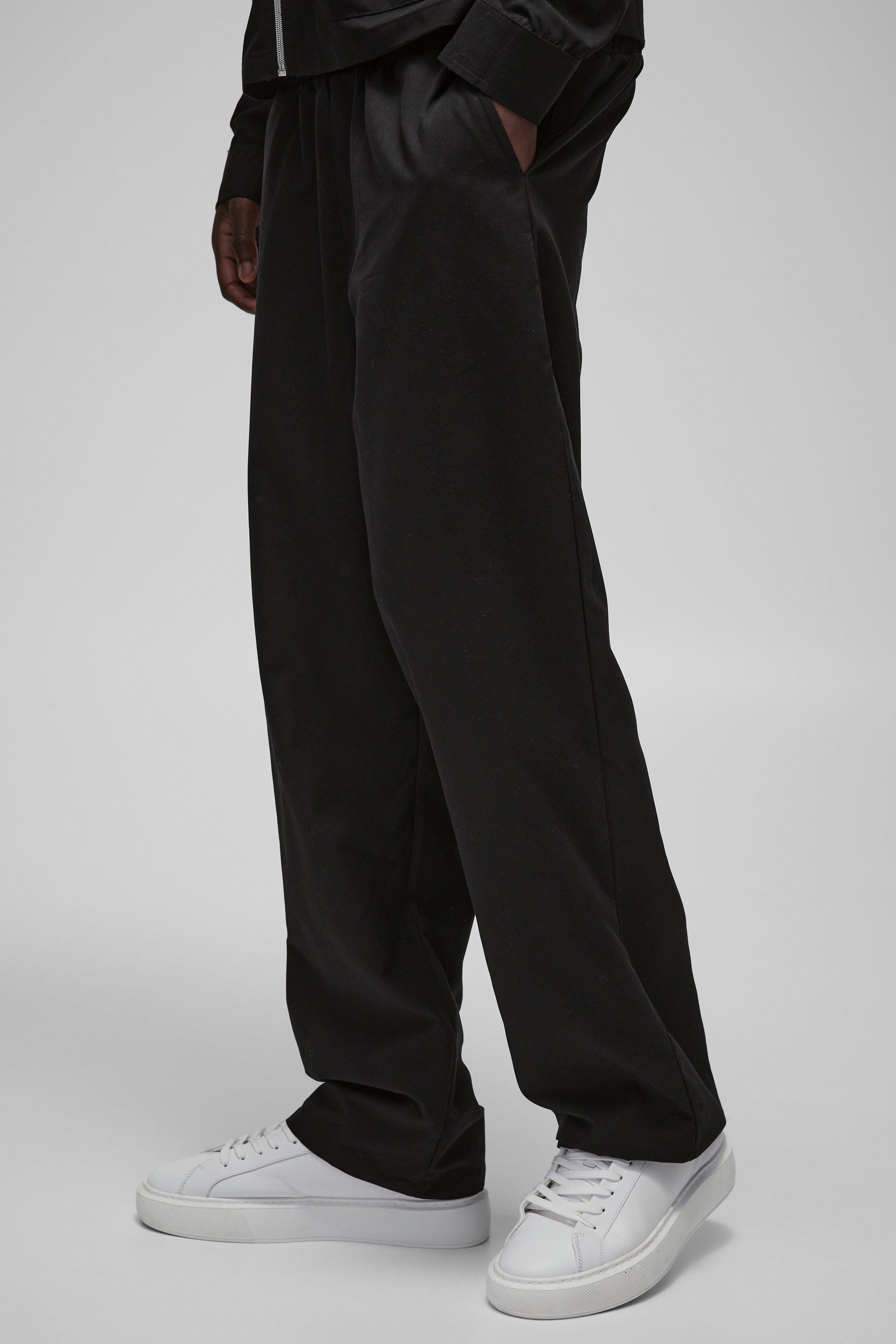 Mens Black Straight Leg Elasticated Waist Nylon Trouser, Black