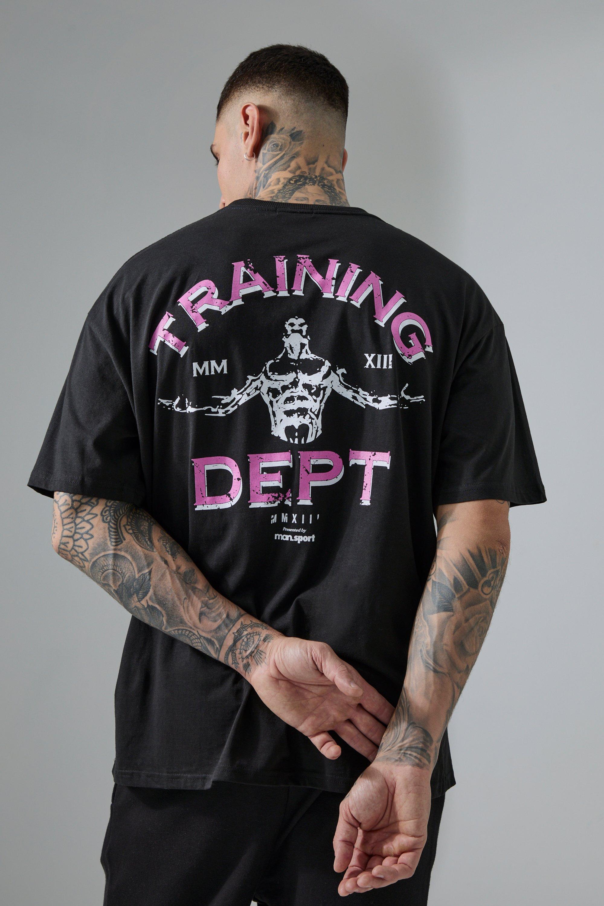 T-shirt Tall oversize Man Active Training Dept, Nero