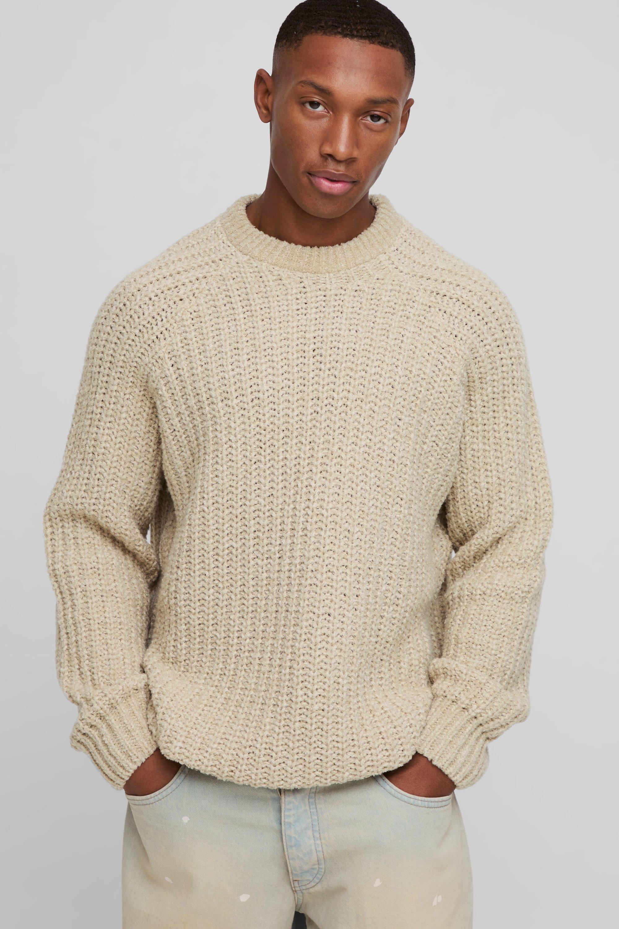 Image of Maglione oversize in maglia in bouclé con spalle scese e dettagli raglan, Beige