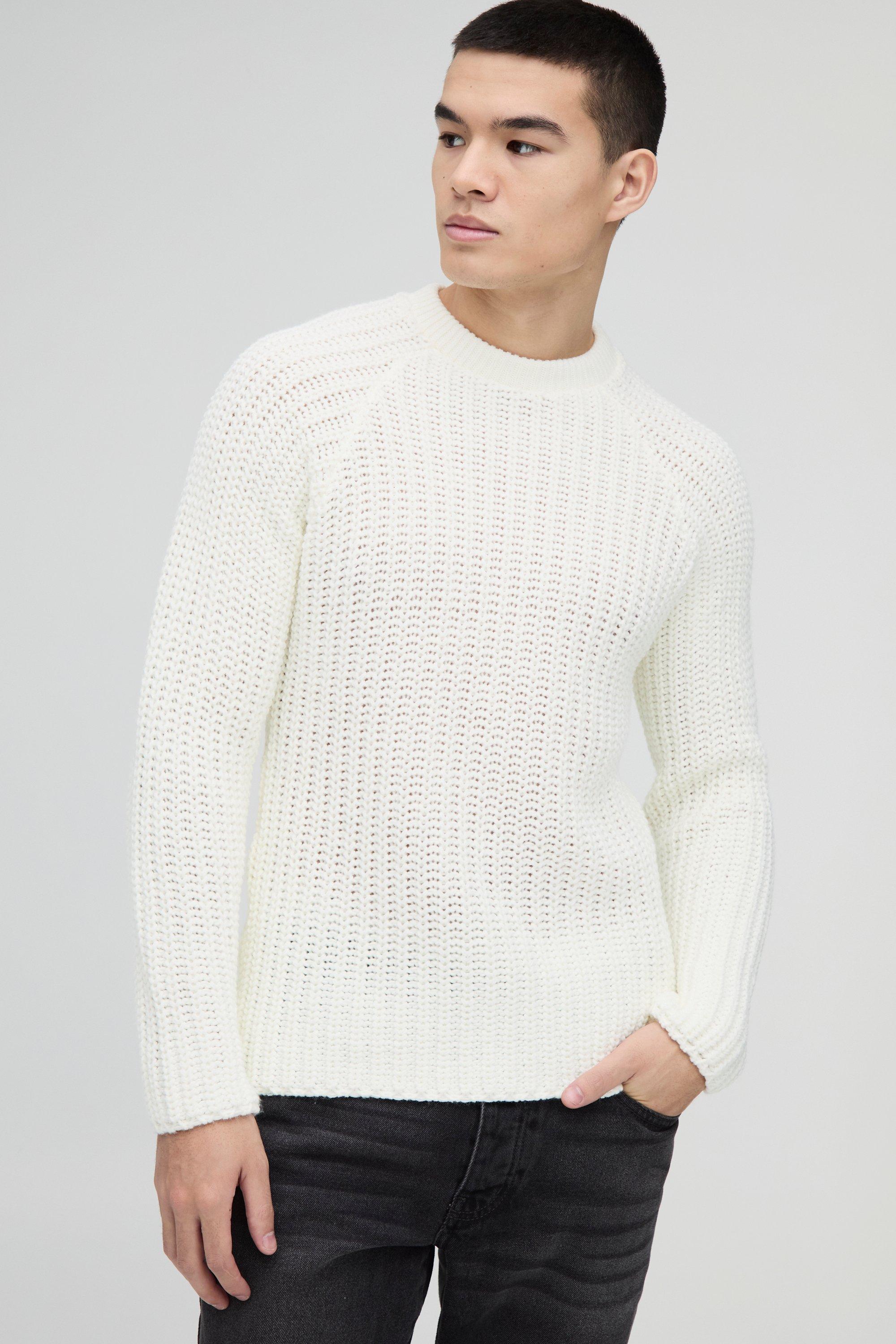 Regular Fit Raglan Detail Ribbed Crew Neck Knit Jumper