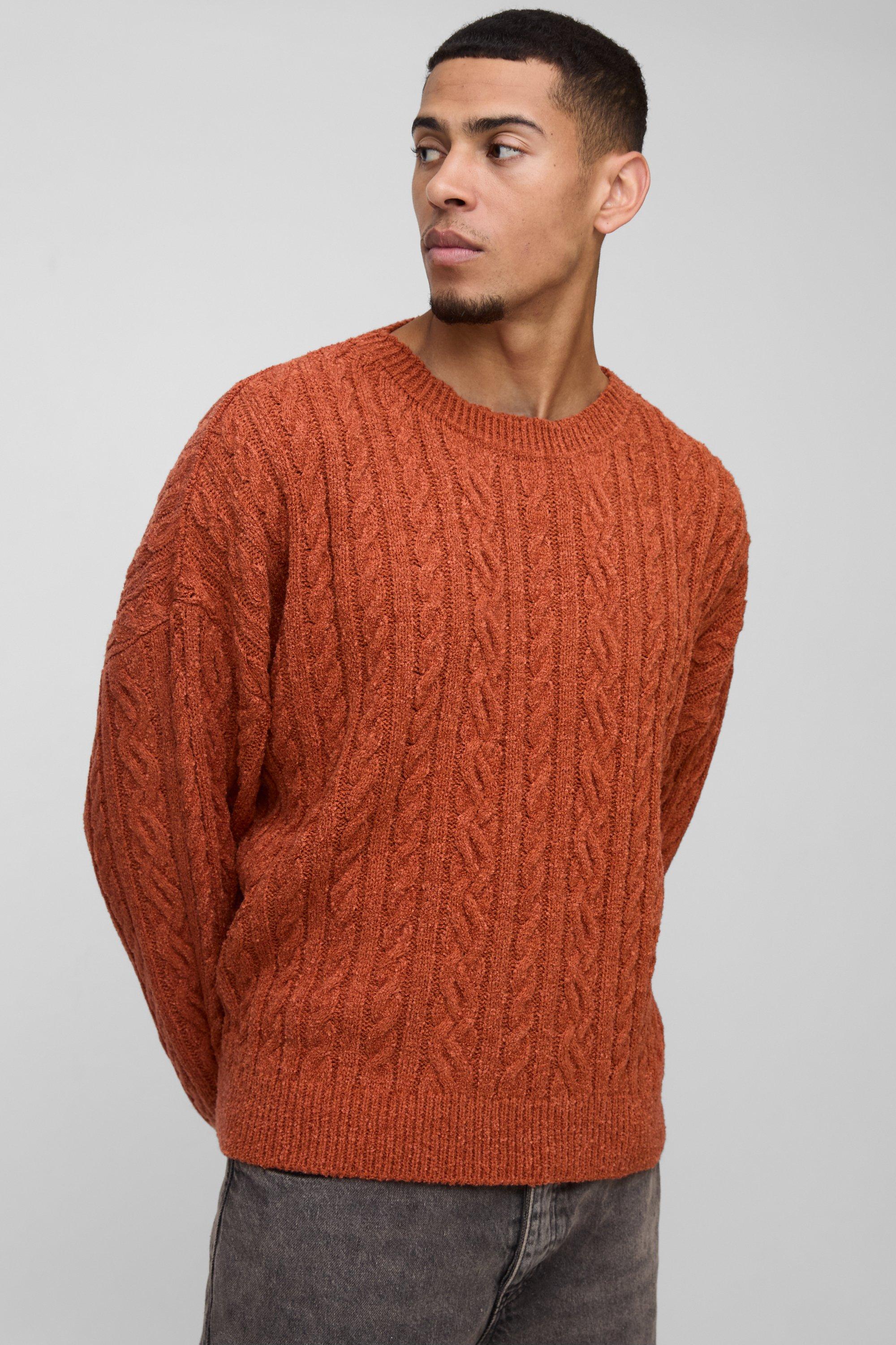 Maglione squadrato in maglia intrecciata in bouclé, Arancio