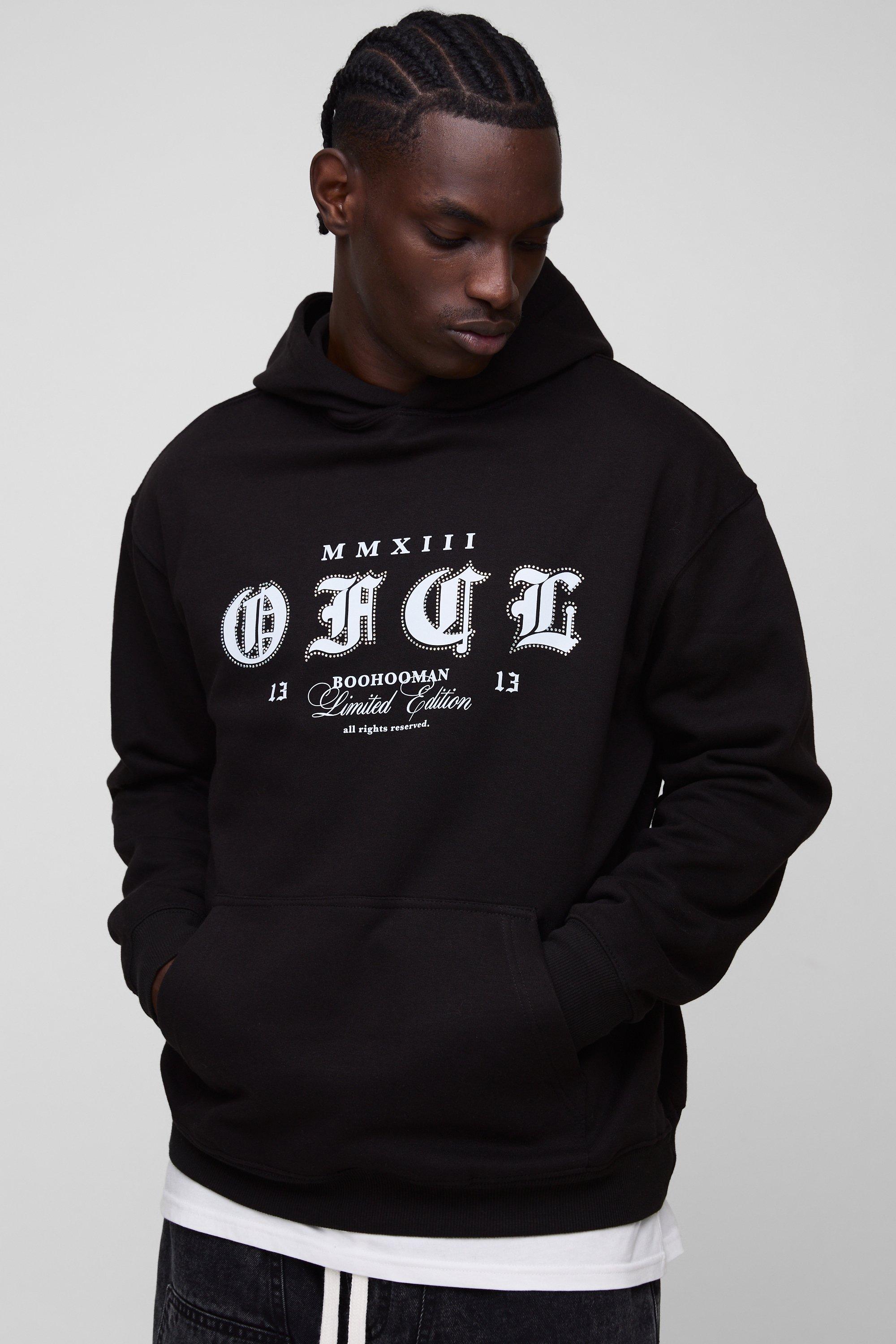 Felpa oversize OFCL con strass e cappuccio, Nero