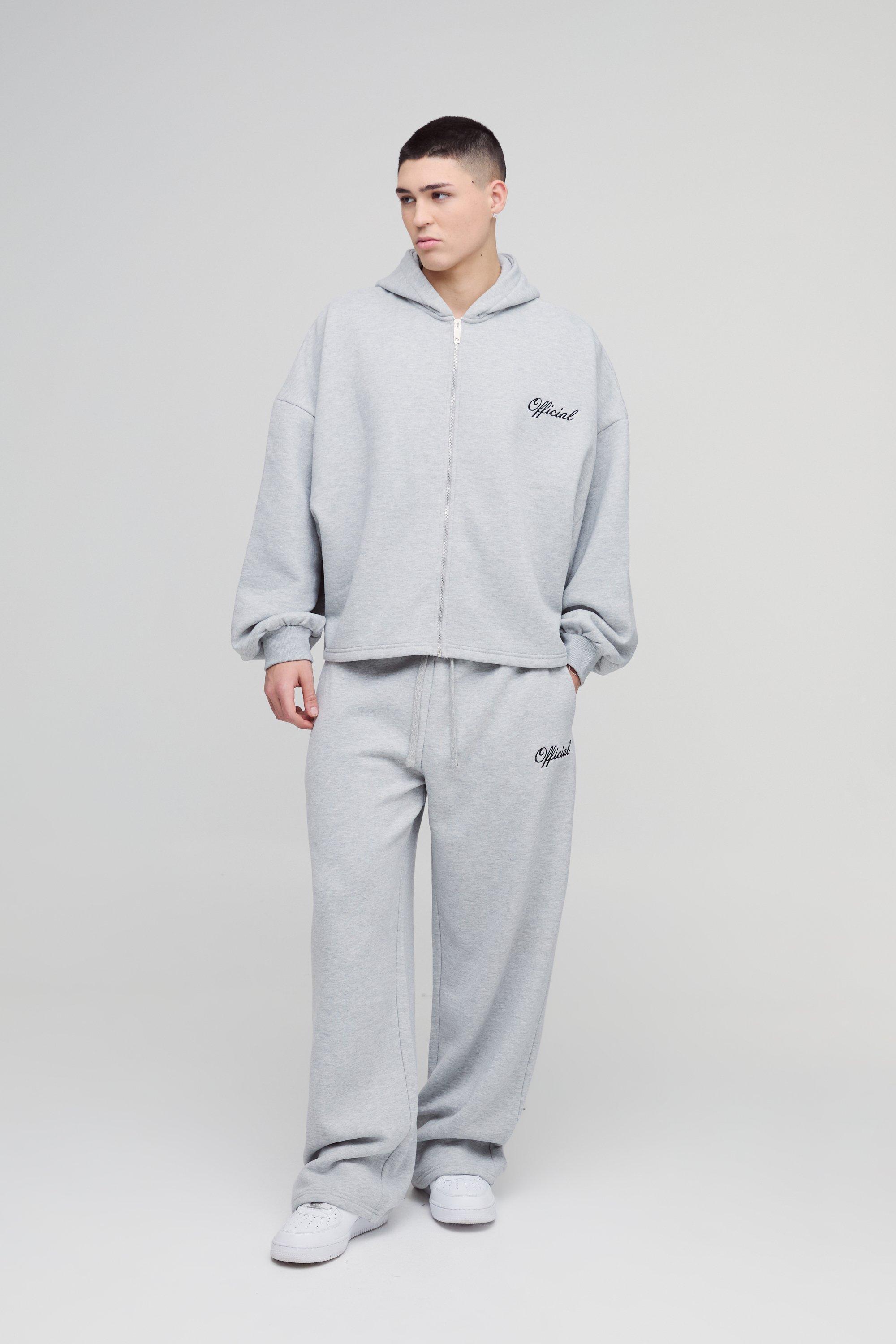 Tuta sportiva squadrata super oversize con zip e cappuccio & tuta a gamba ampia, Grigio