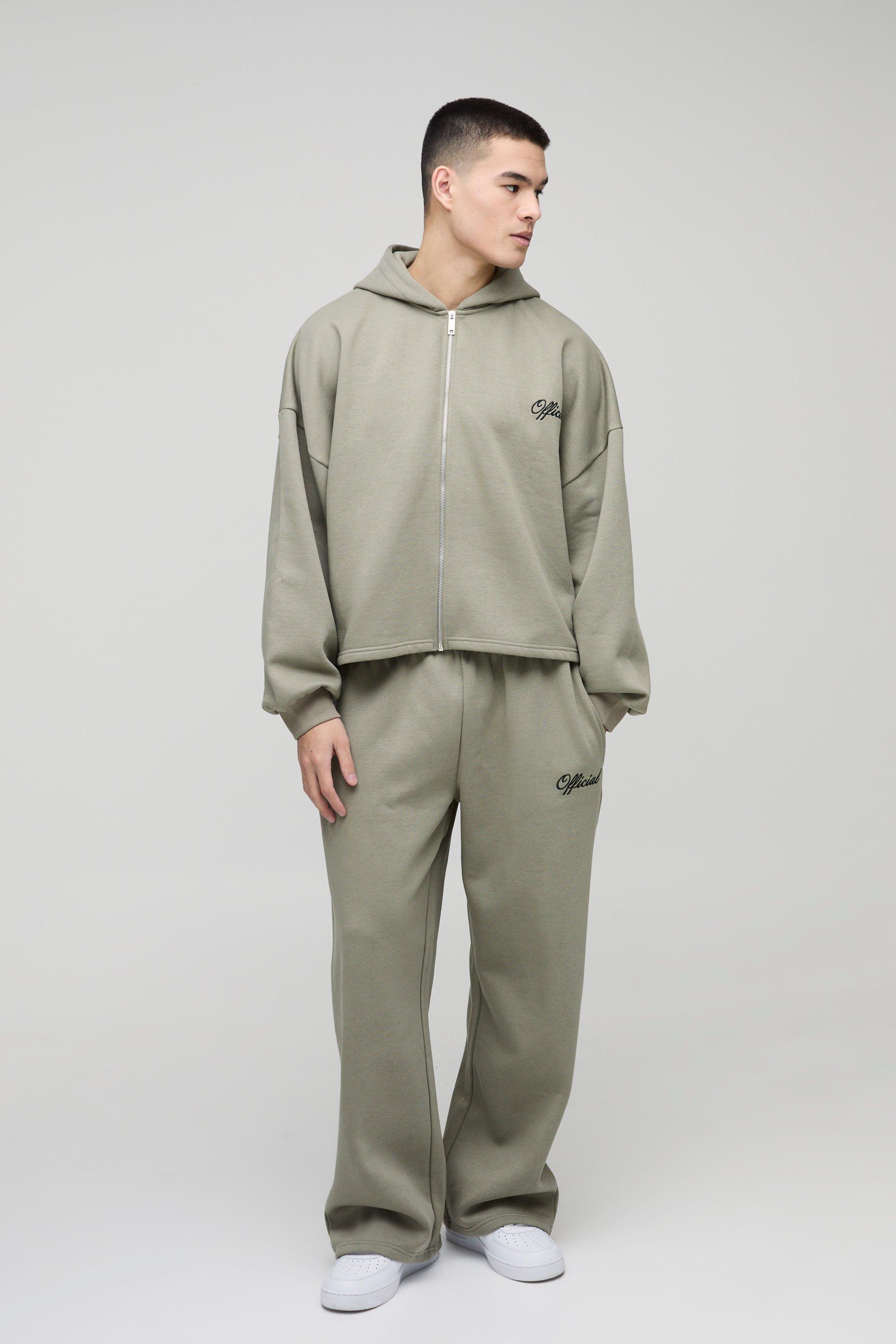 Tuta sportiva squadrata super oversize con zip e cappuccio & tuta a gamba ampia, Verde