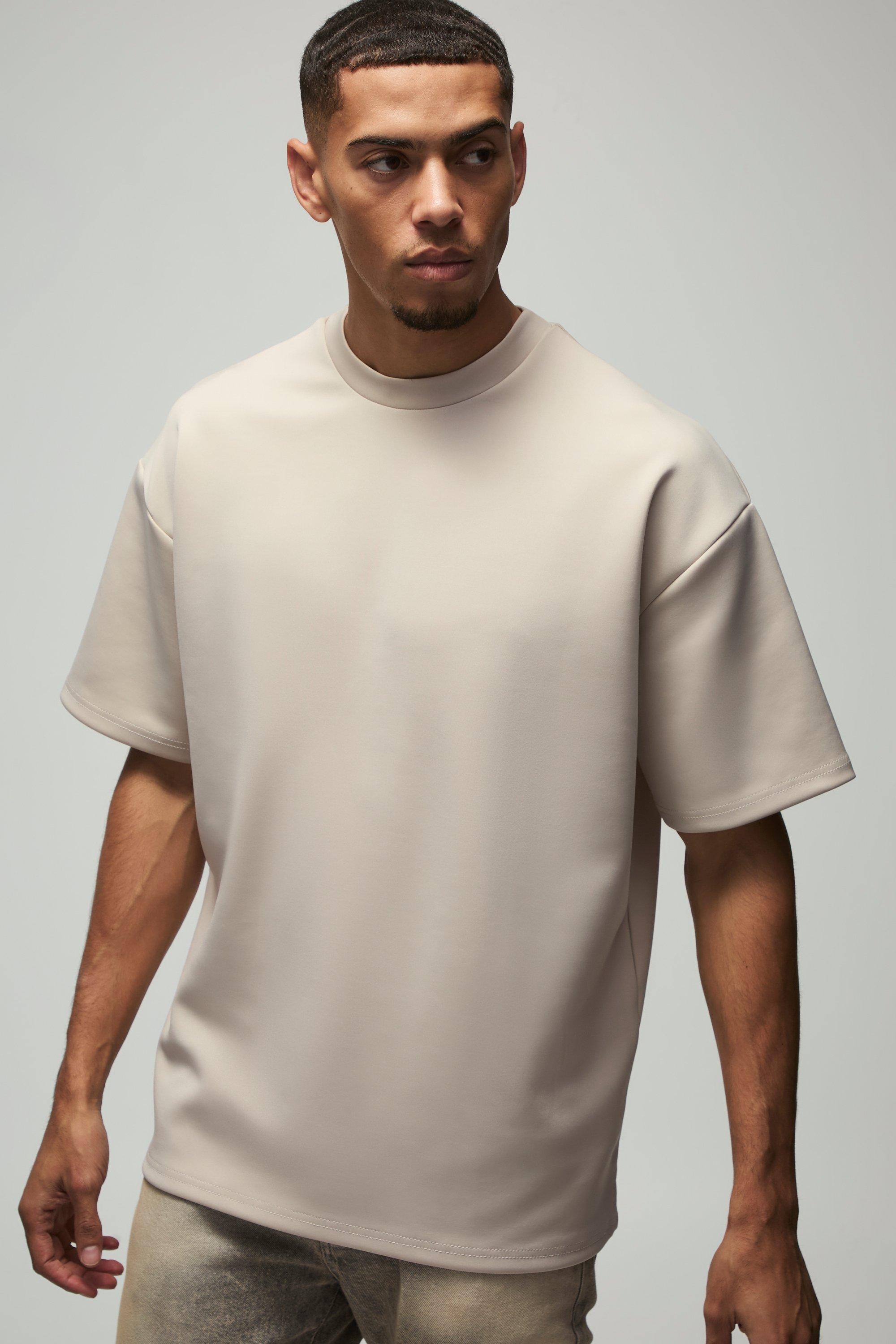 T-shirt oversize in Scuba con girocollo esteso, Beige