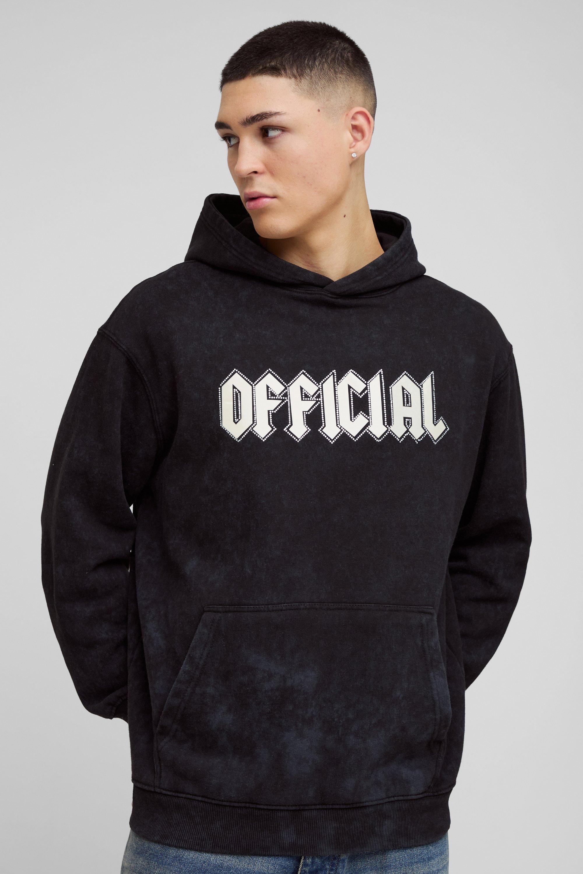 Felpa oversize Official con grafica di strass e cappuccio, Grigio