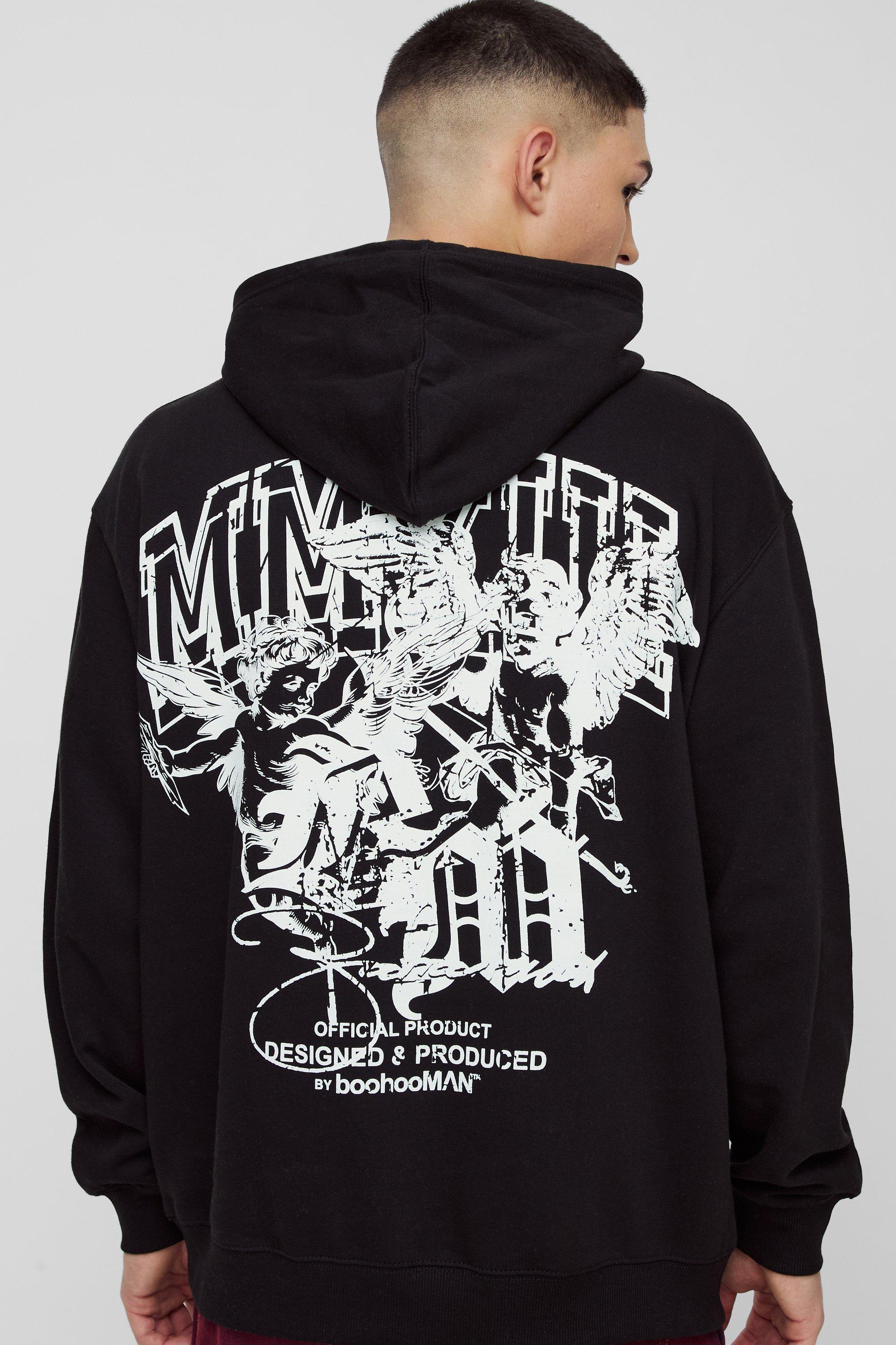 Mens Black Oversized Renaissance Back Graphic Hoodie, Black