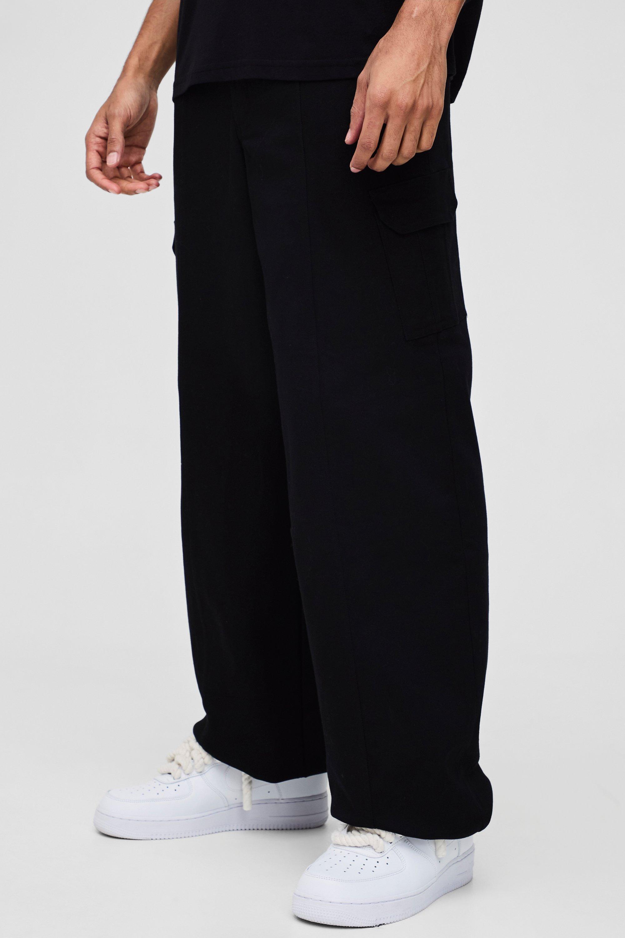 Boohoo Baggy Cargo Broek Met Elastische Taille En Naaddetail, Black