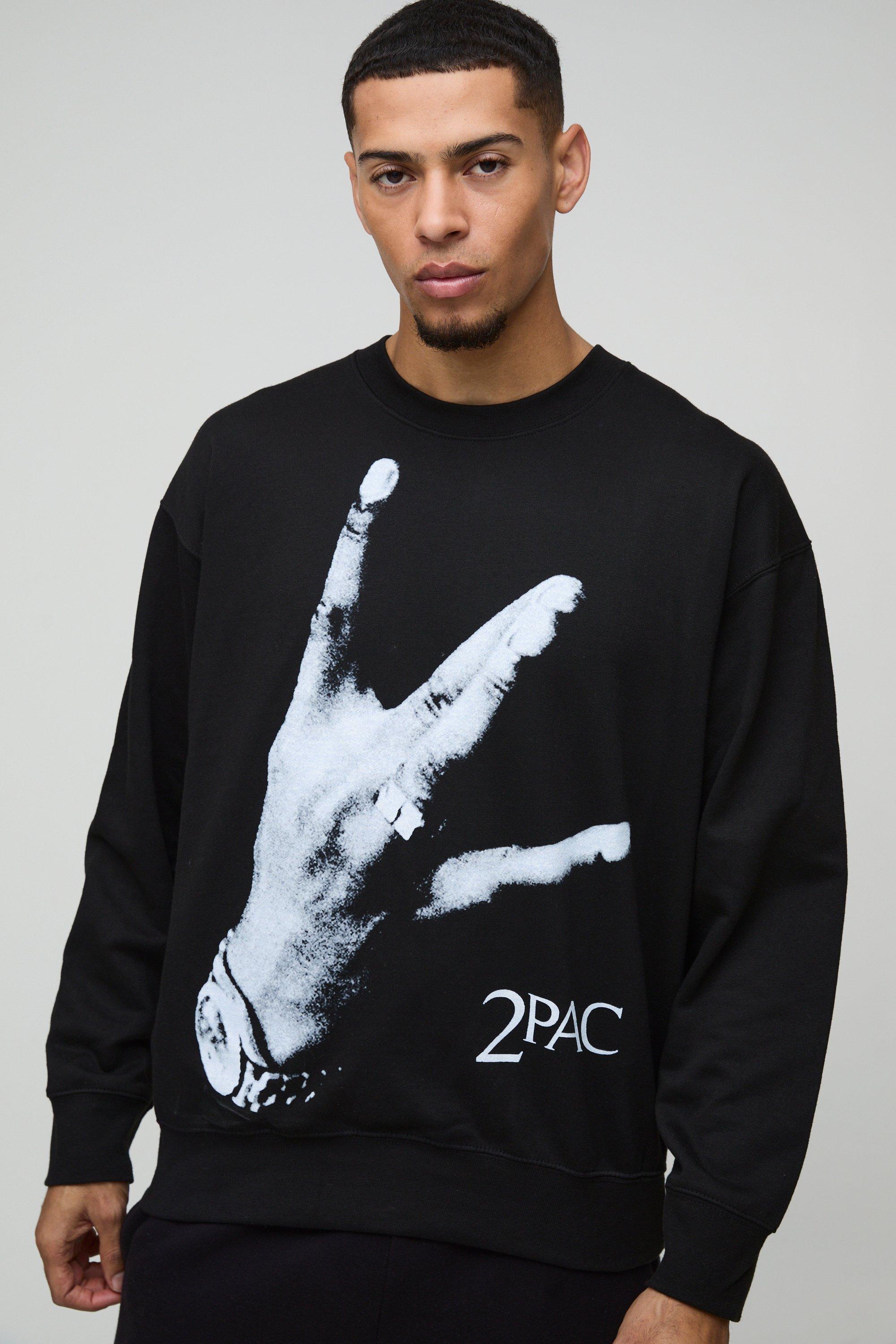 Felpa oversize ufficiale con stampa di Tupac, Nero
