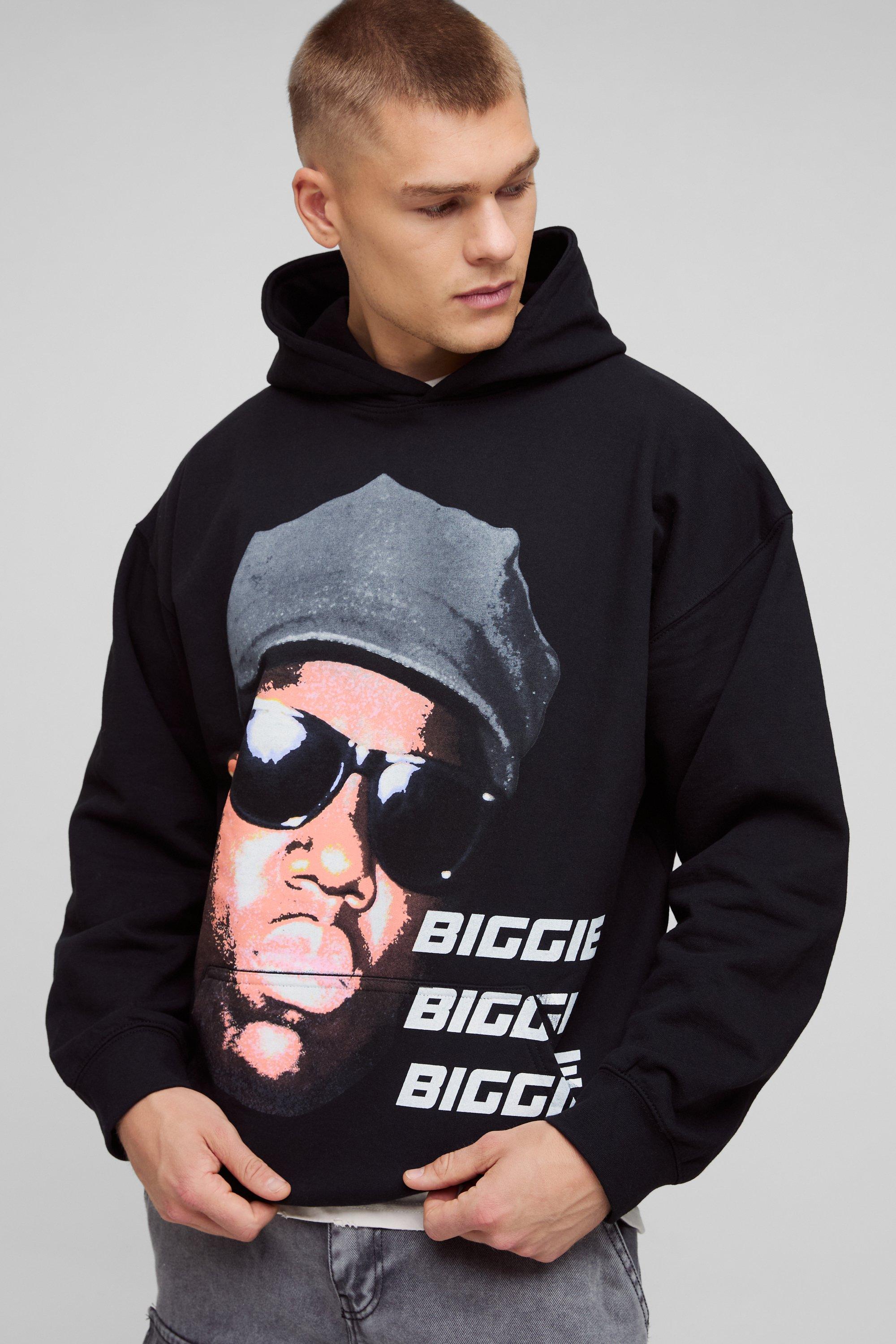 Felpa oversize ufficiale con stampa Biggie Smalls e cappuccio, Nero