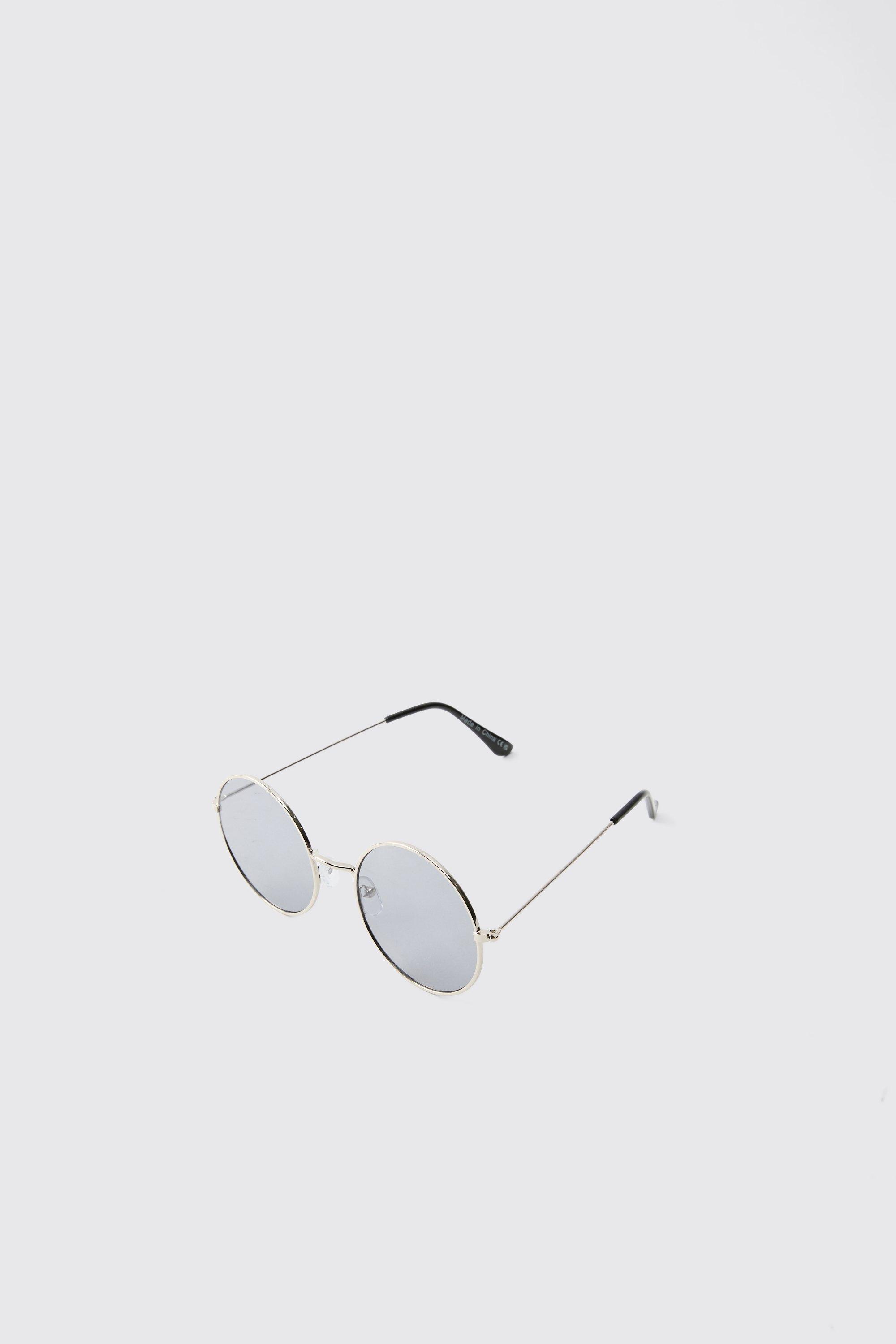 Mens Grey Metal Round Sunglasses In Silver, Grey