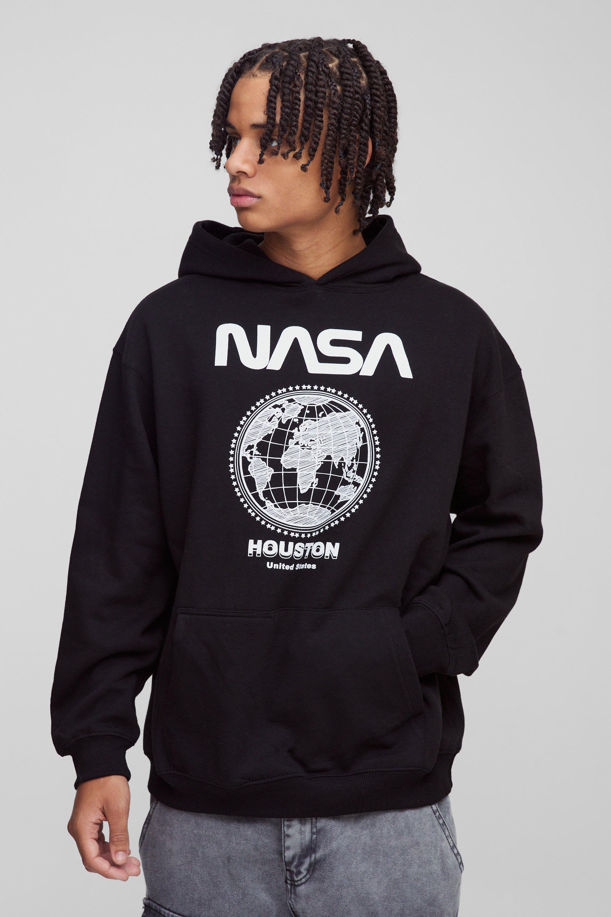 Mens Black Oversized NASA License Print Hoodie, Black