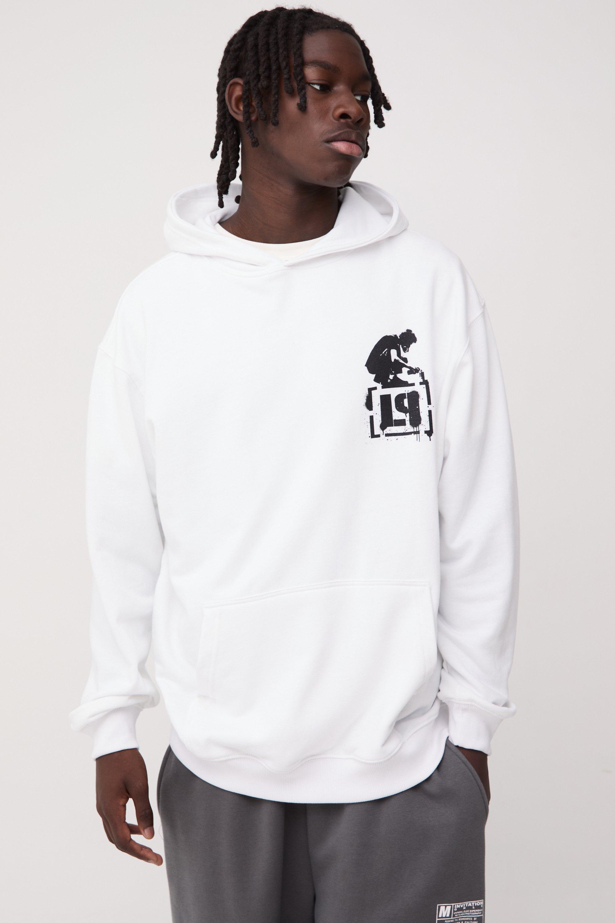 Mens White Oversized Linkin Park License Print Hoodie, White