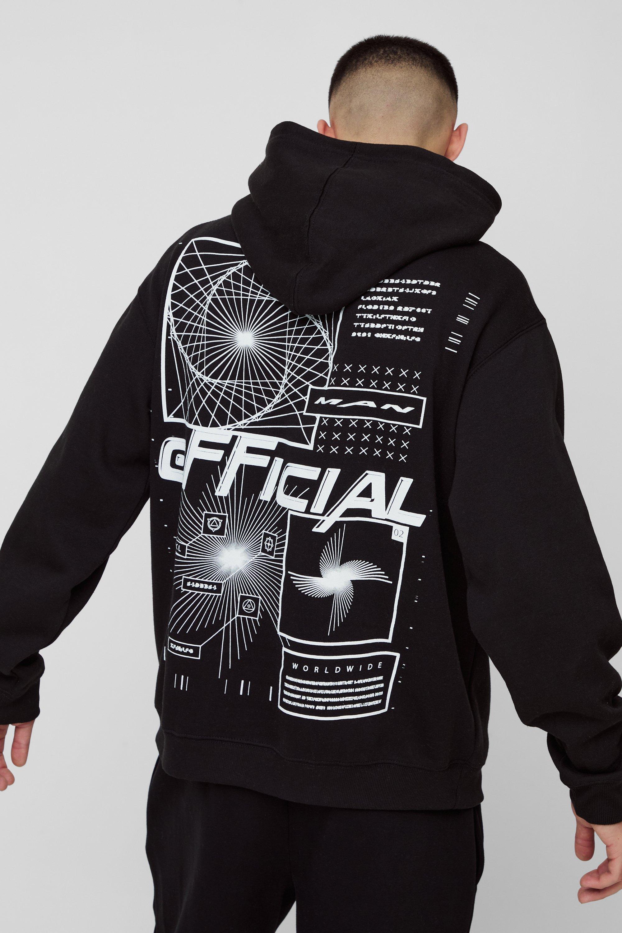 Felpa oversize Official con grafica astratta e cappuccio, Nero