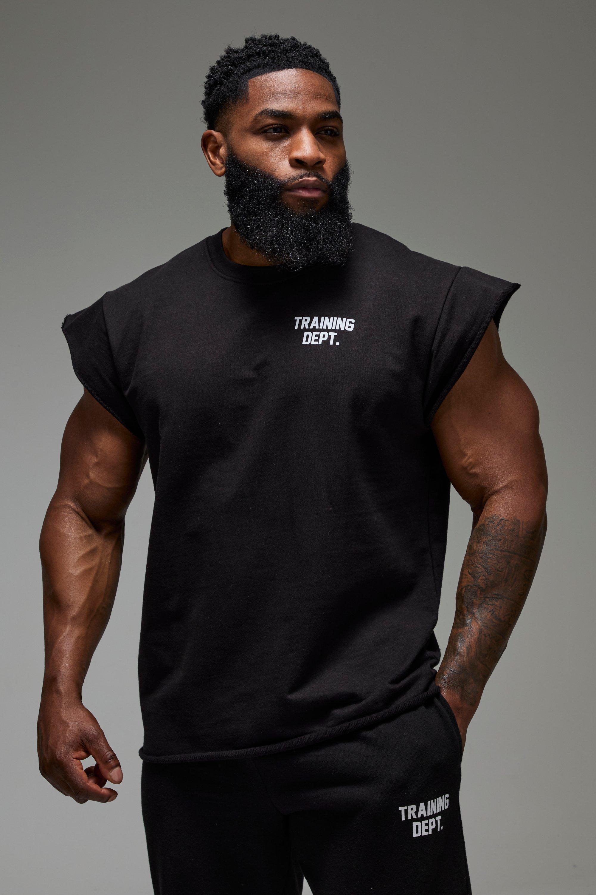 Mens Black Man Active Training Dept Cap Sleeve T-shirt, Black