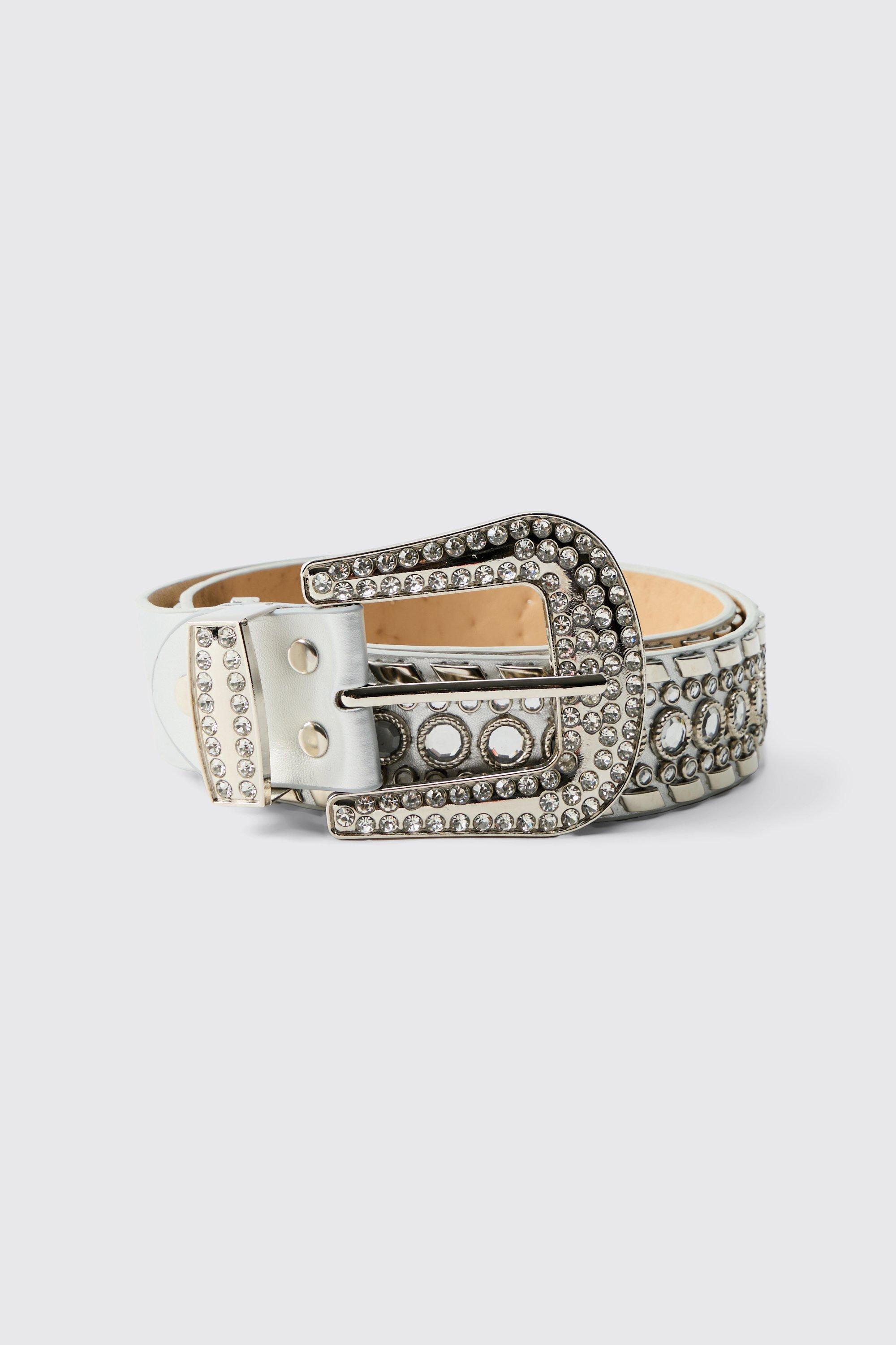 Mens Grey Western Frost Studded Belt, Grey