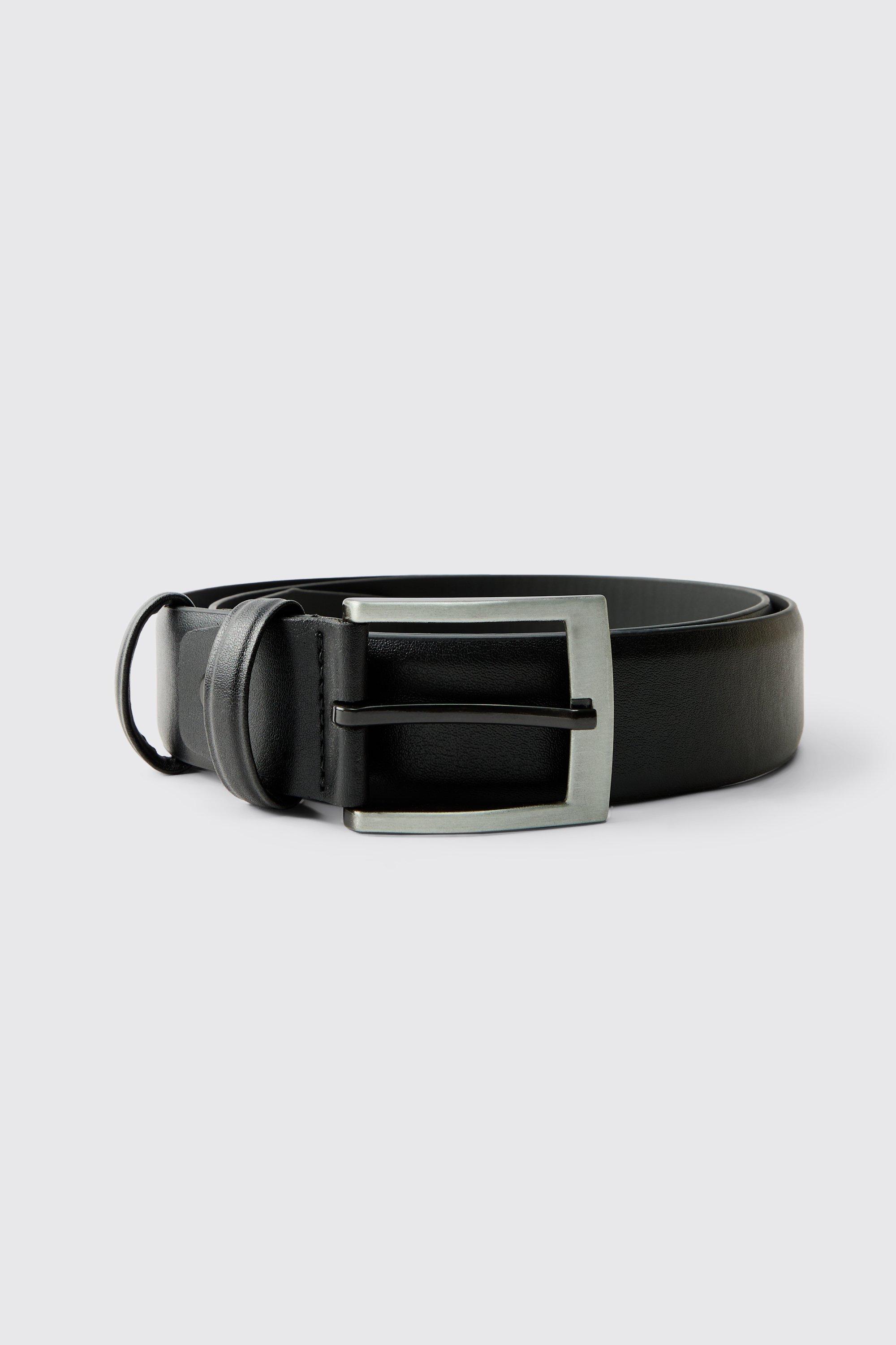 Mens Black Belt With Silver Buckle, Black