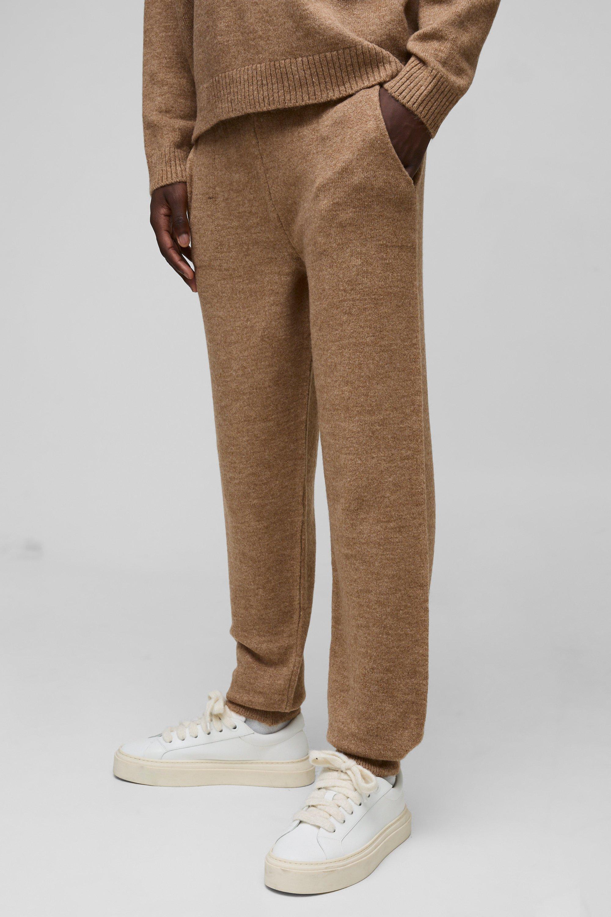 Pantaloni tuta Regular Fit in maglia con polsini alle caviglie, Brown