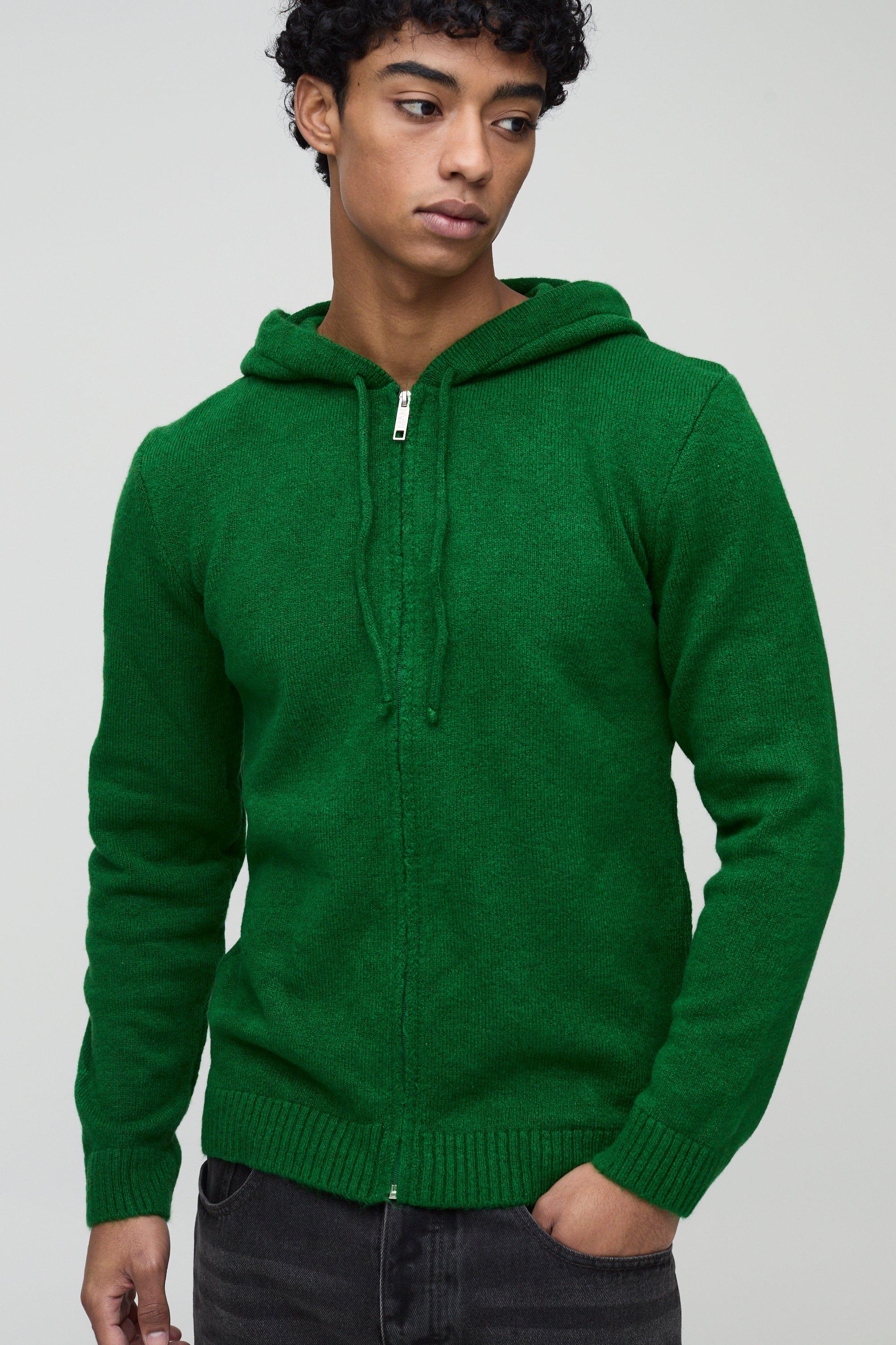 Felpa in maglia Regular Fit con zip e cappuccio, Verde