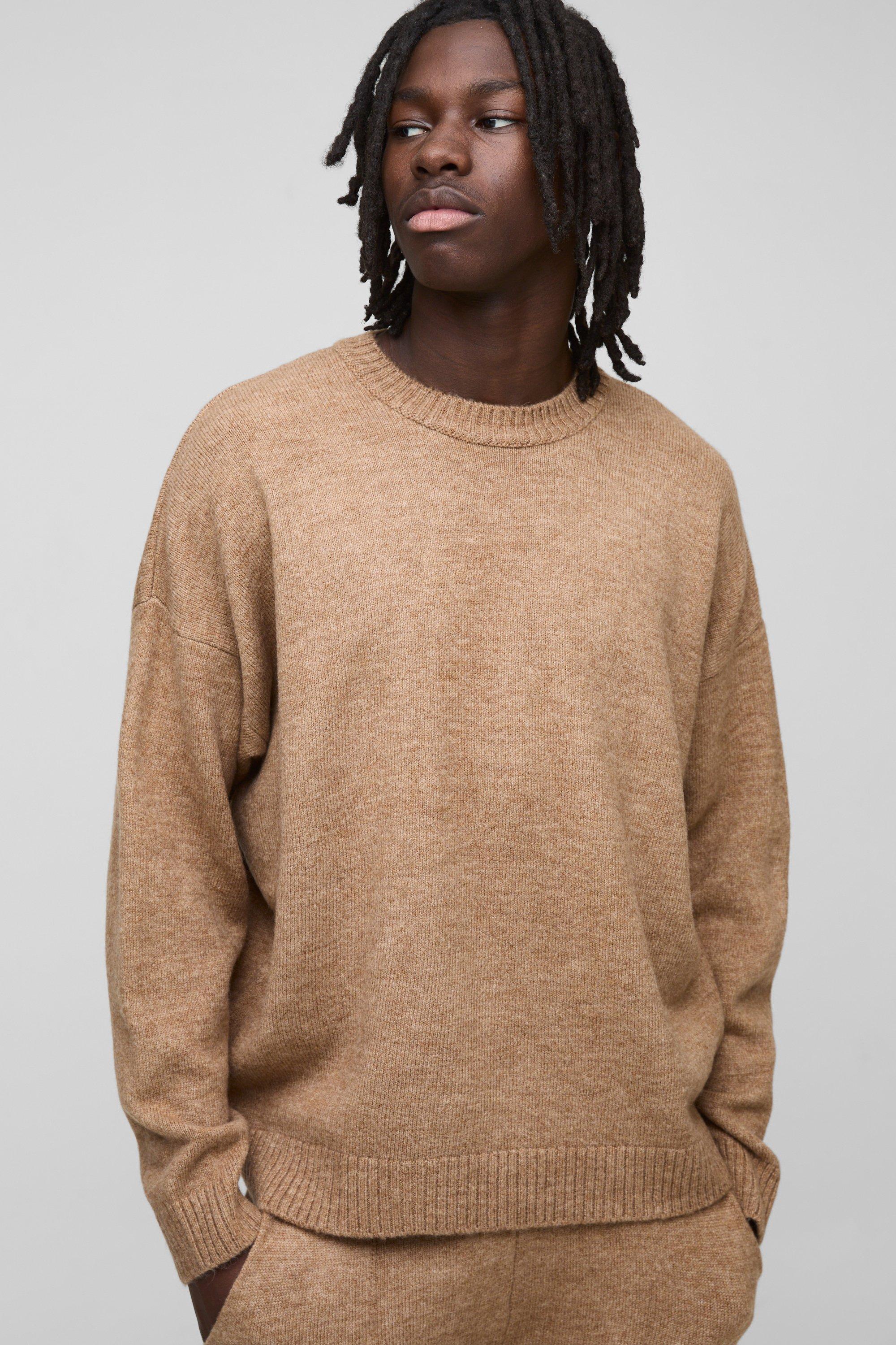 Maglione oversize in maglia in bouclé con spalle scese e dettagli raglan, Brown