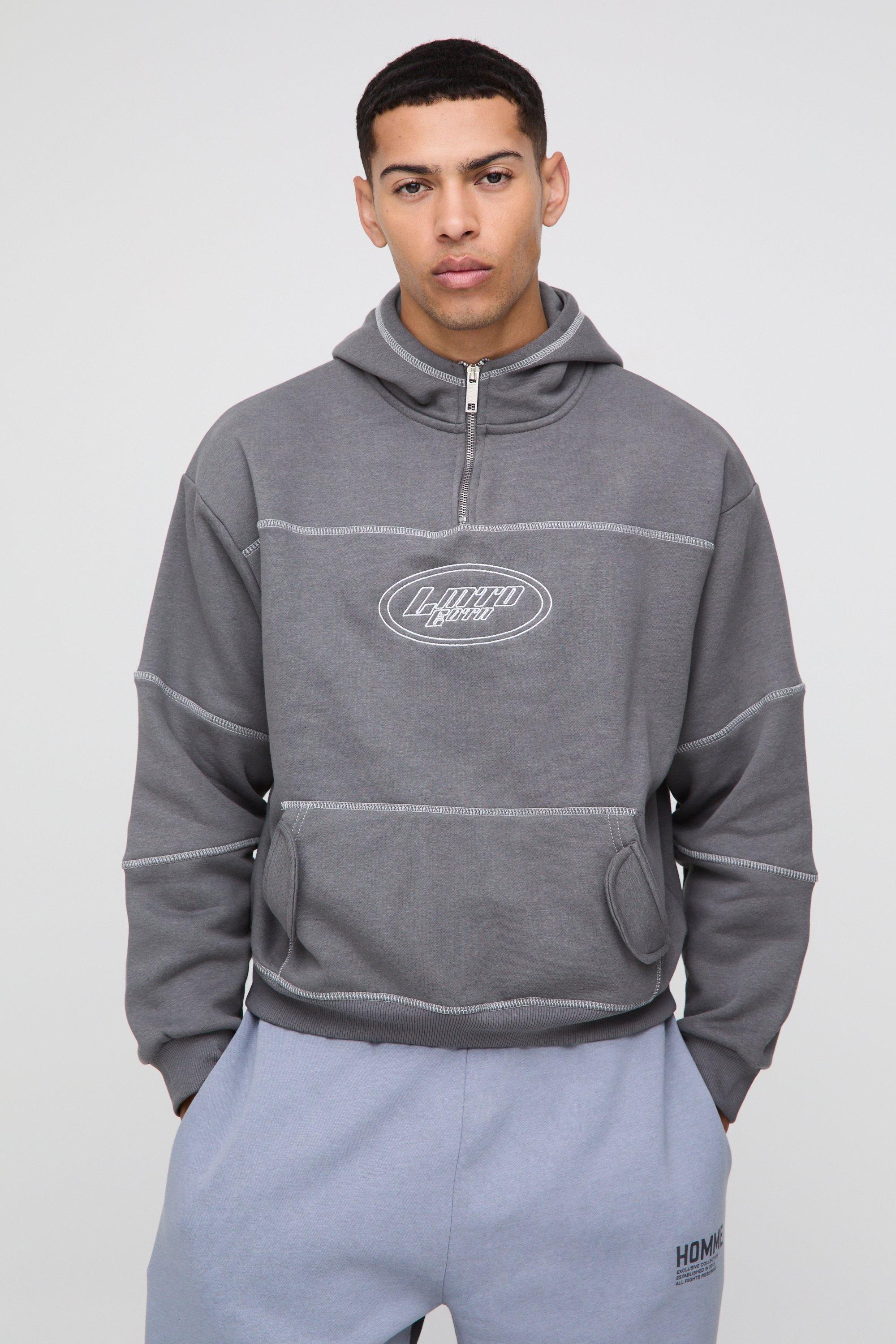 Felpa squadrata oversize con cuciture a contrasto e cappuccio, Grigio