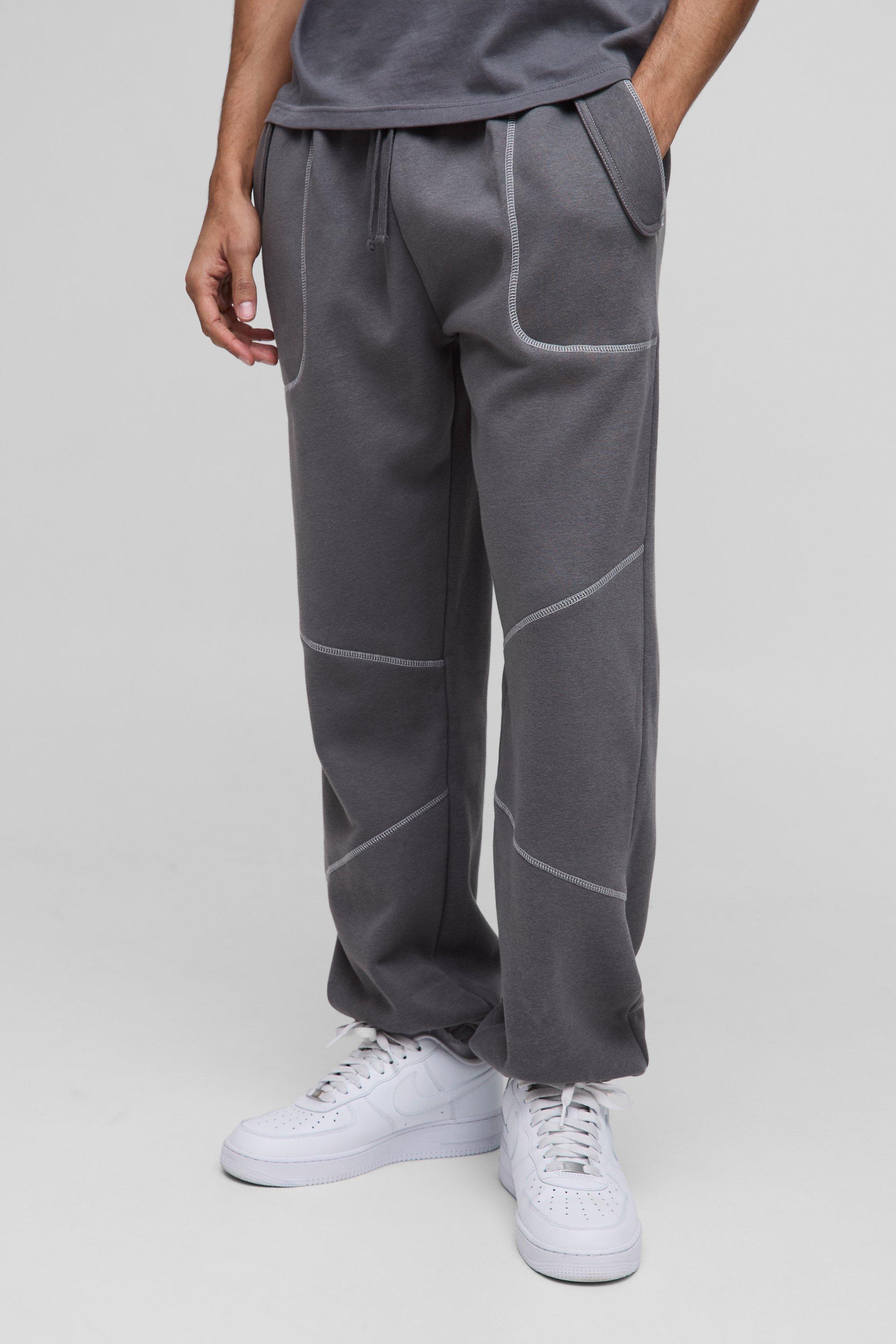 Pantaloni tuta oversize con cuciture a contrasto, Grigio