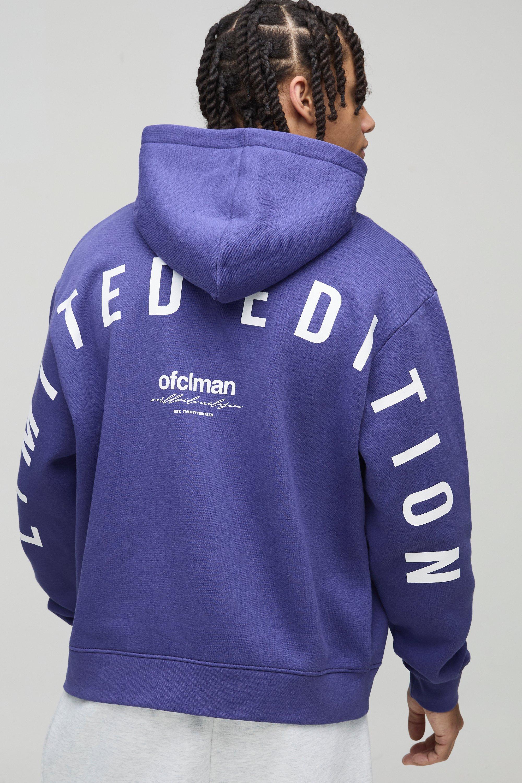 Mens Blue Oversized Boxy Large Scale Limited Hoodie, Blue
