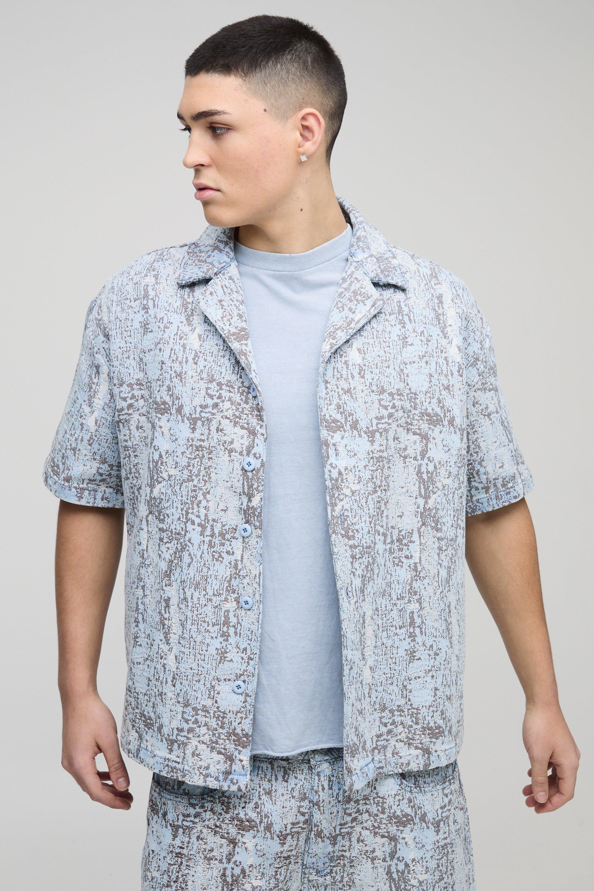 Camicia oversize stile arazzo con rever, Azzurro