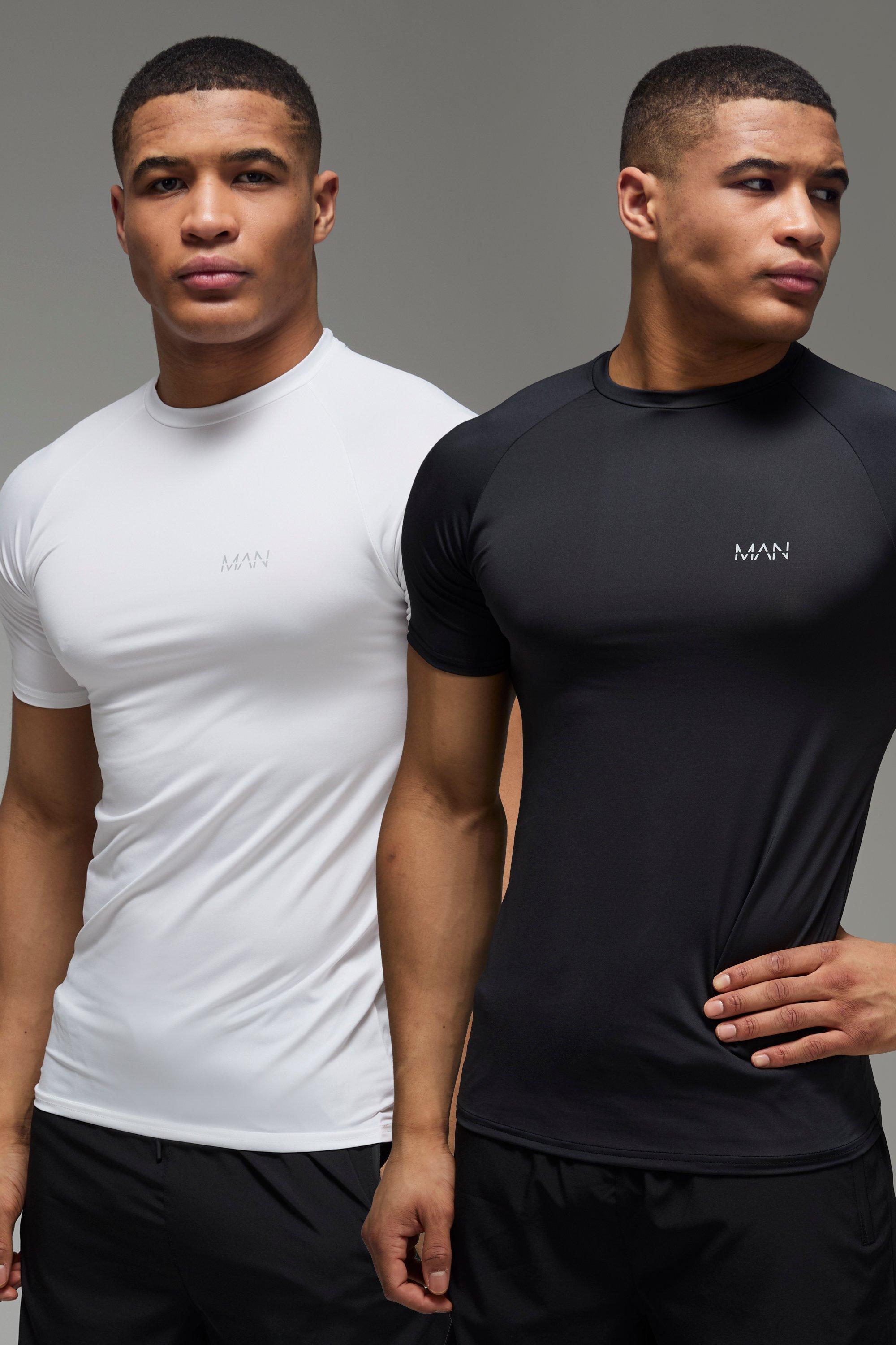 T-shirt Man Active attillate per alta performance con maniche raglan - set di 2 paia, Multi