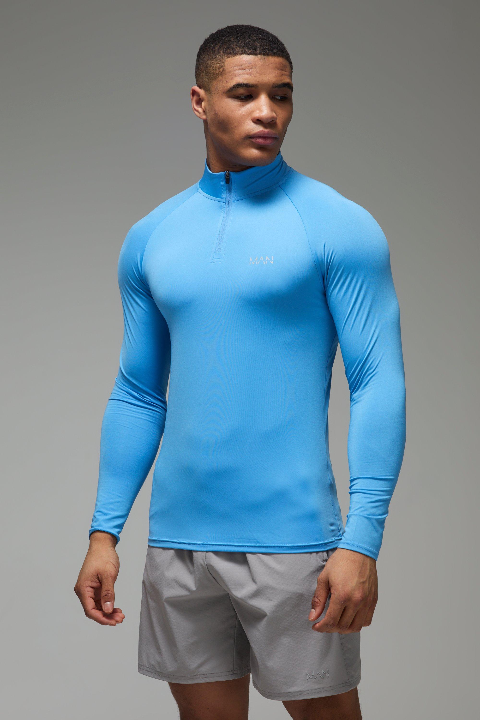 Zip corta Man Active attillata con maniche raglan, Azzurro