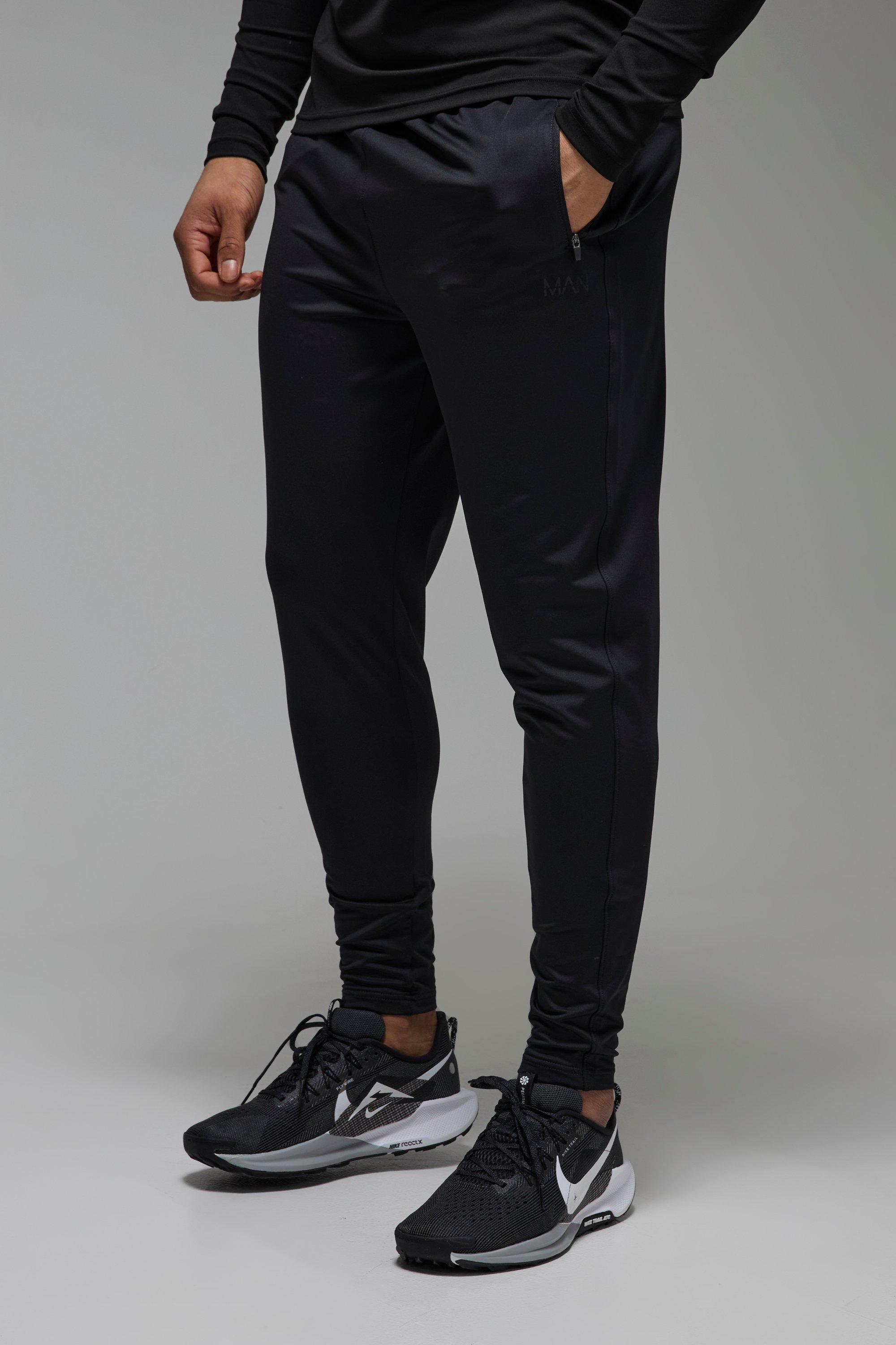 Mens Black Man Active Performance Tapered Stretch Jogger, Black