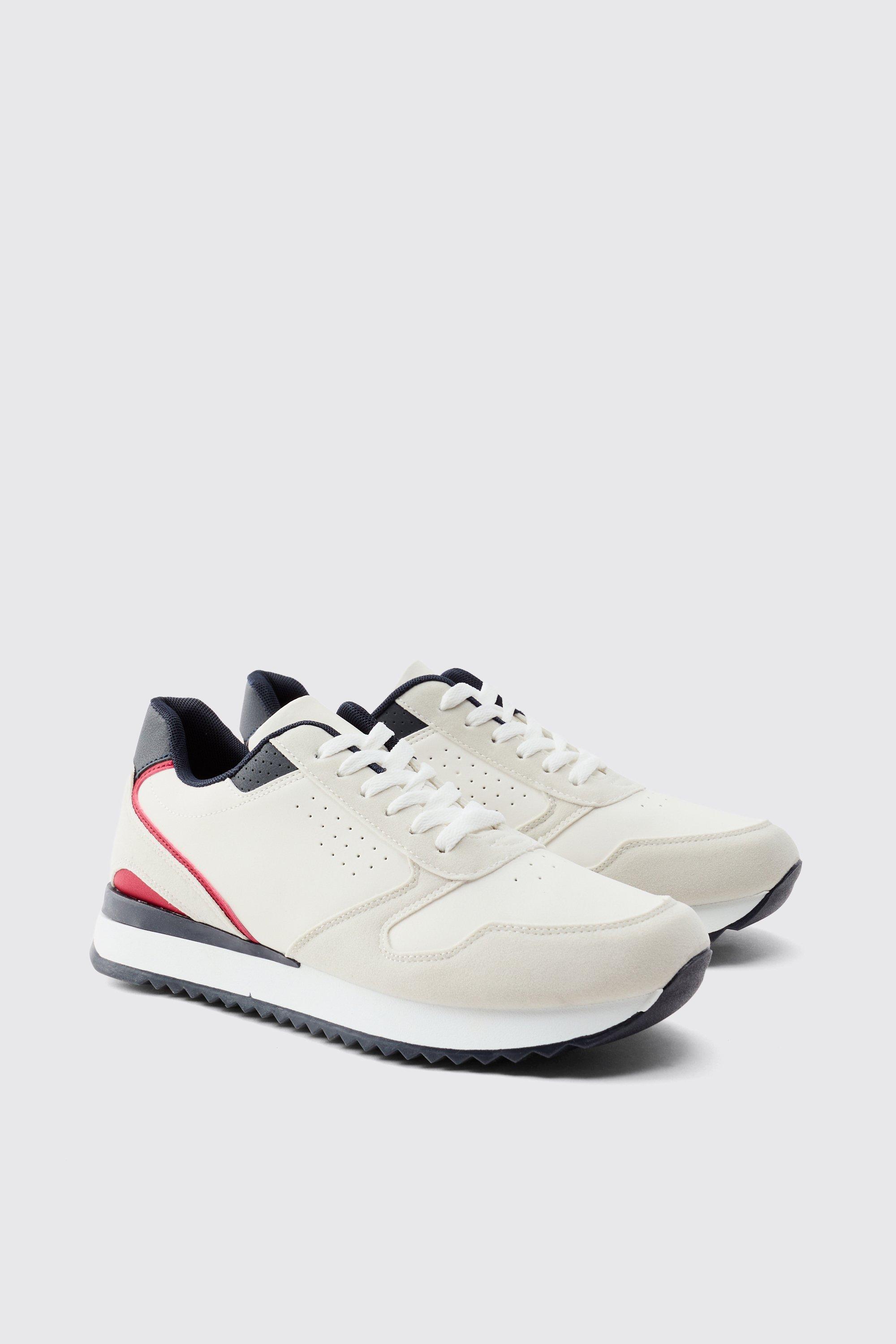 Mens White Contrast Trainer, White