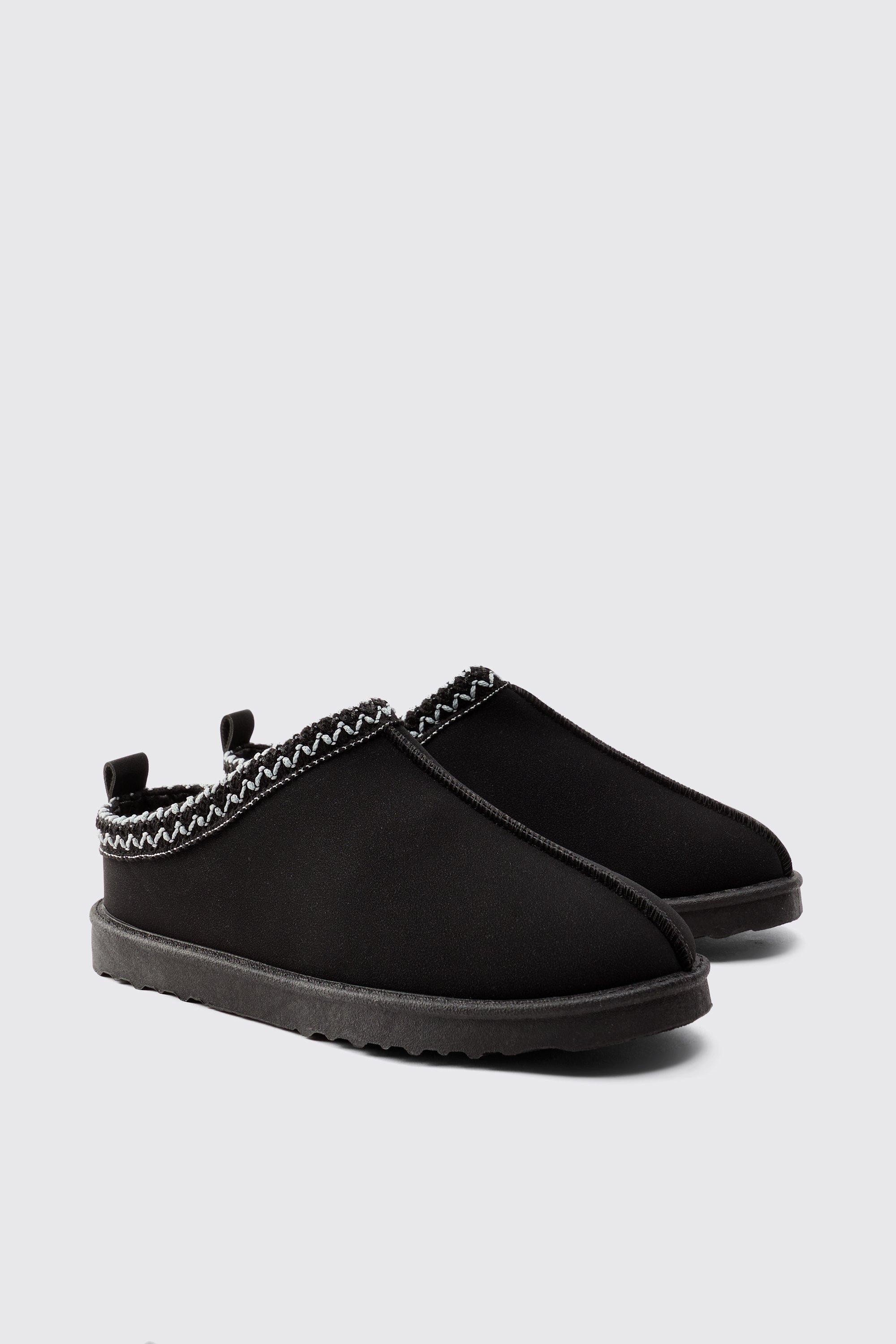 Mens Black Slip on Cosy Mules, Black