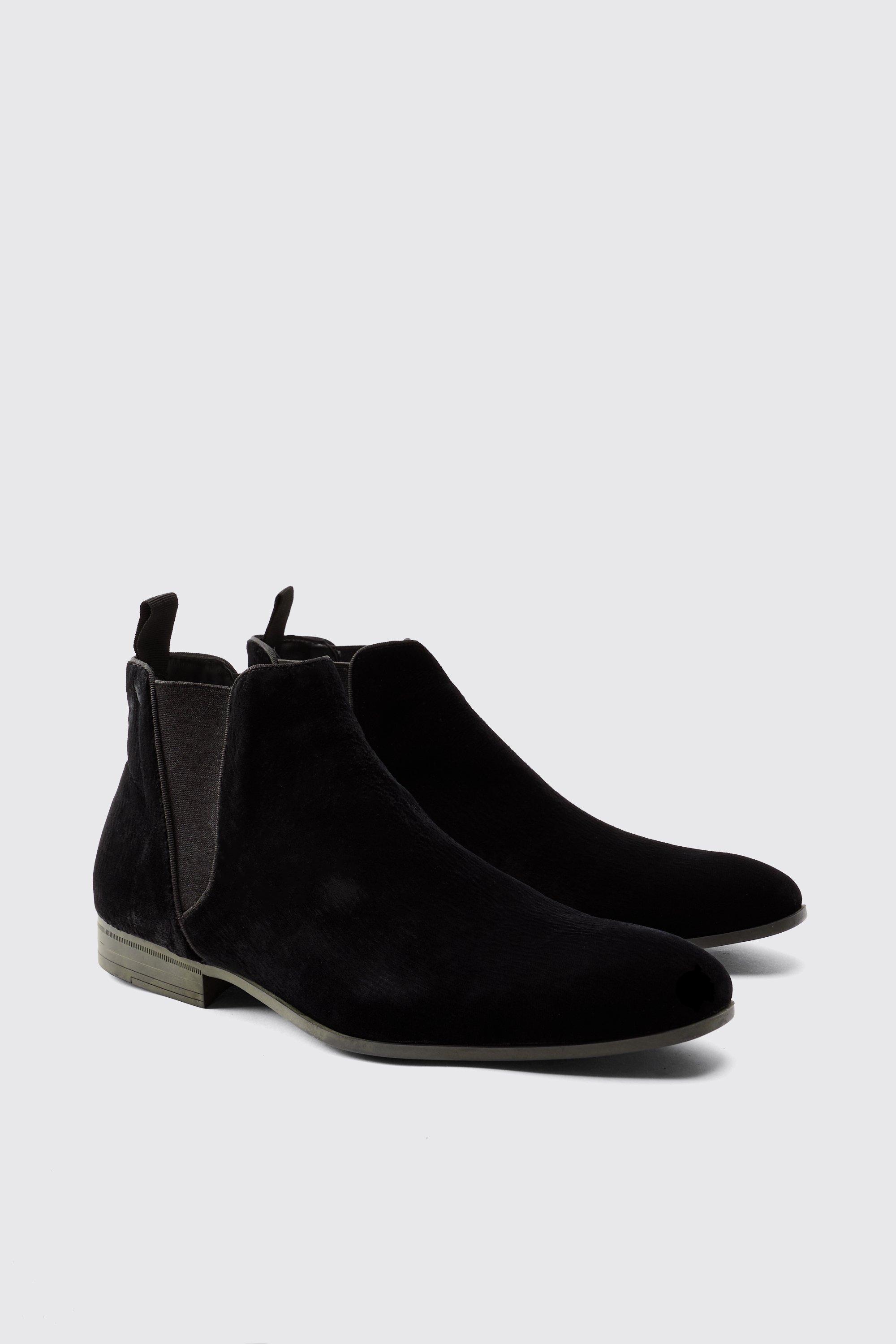 Boohoo Velours Chelsea Boots, Black